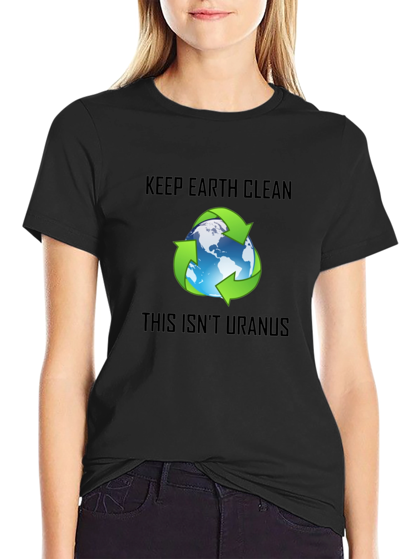 Keep Earth Clean Recycle Graphic Black T-Shirt