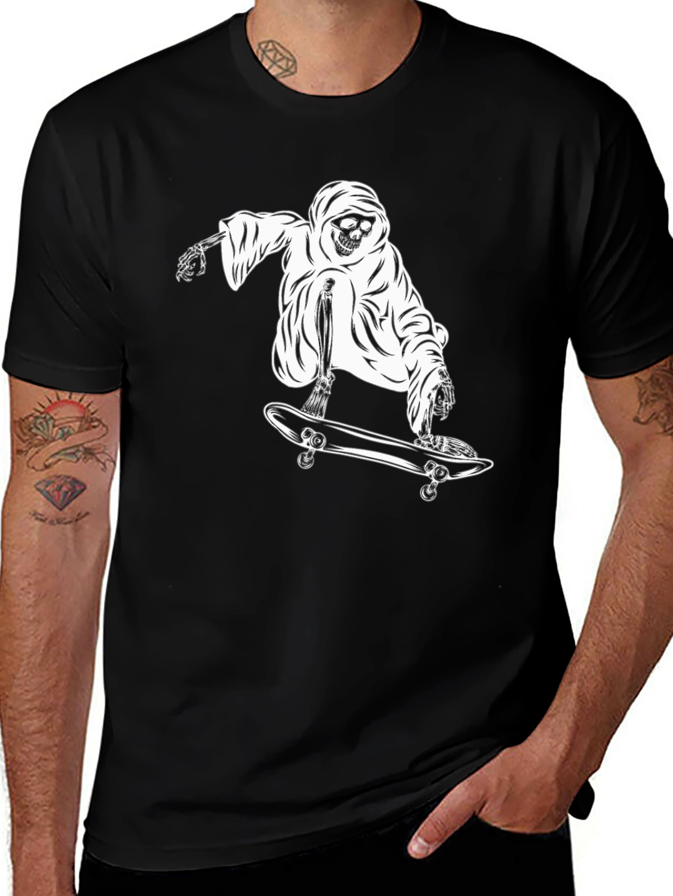 Grim Reaper Skateboarder Graphic T-Shirt - Black