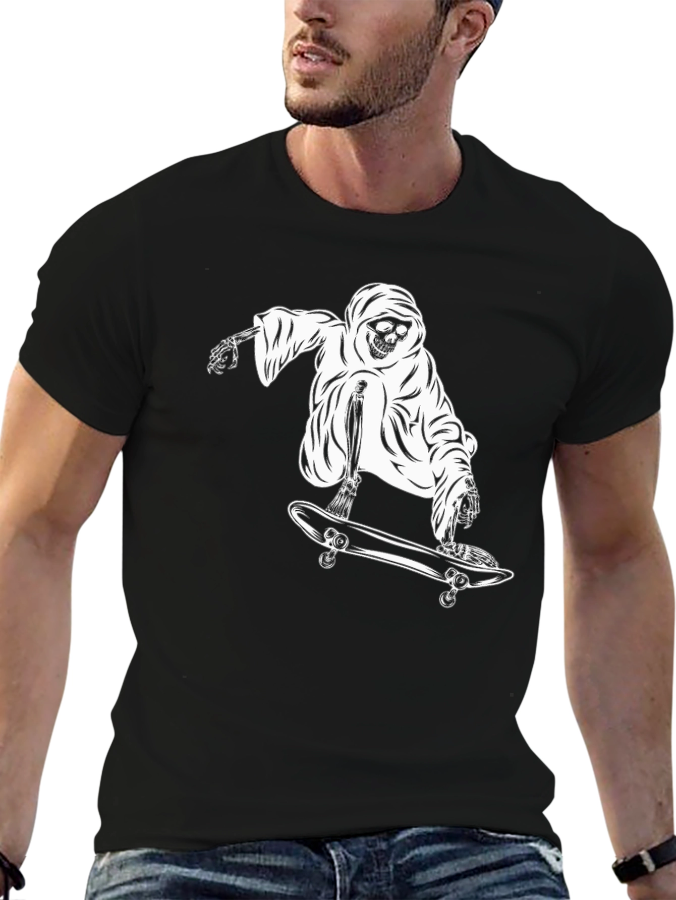 Grim Reaper Skateboarder Graphic T-Shirt - Black