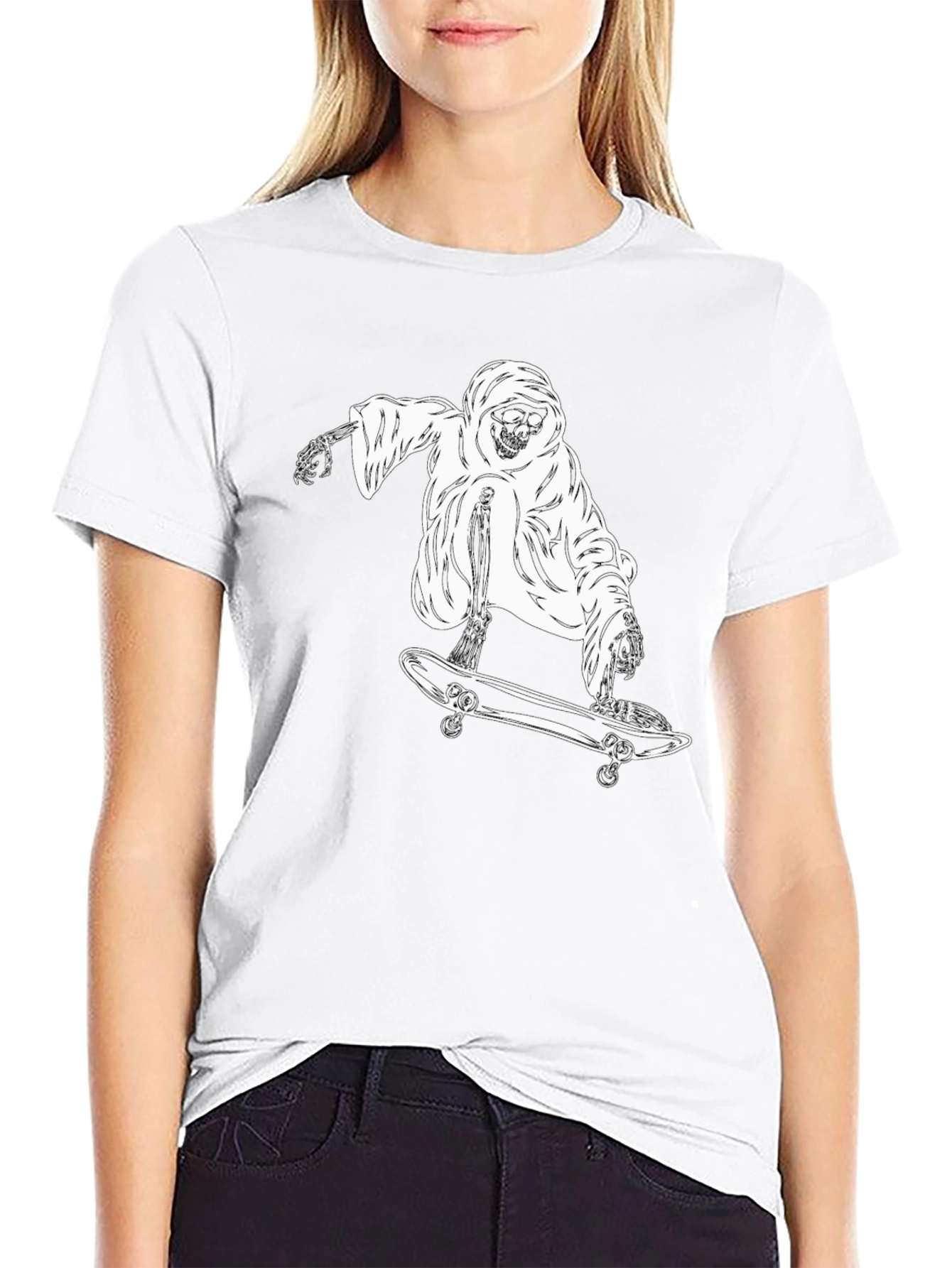 Grim Reaper Skateboarder Graphic T-Shirt - Black