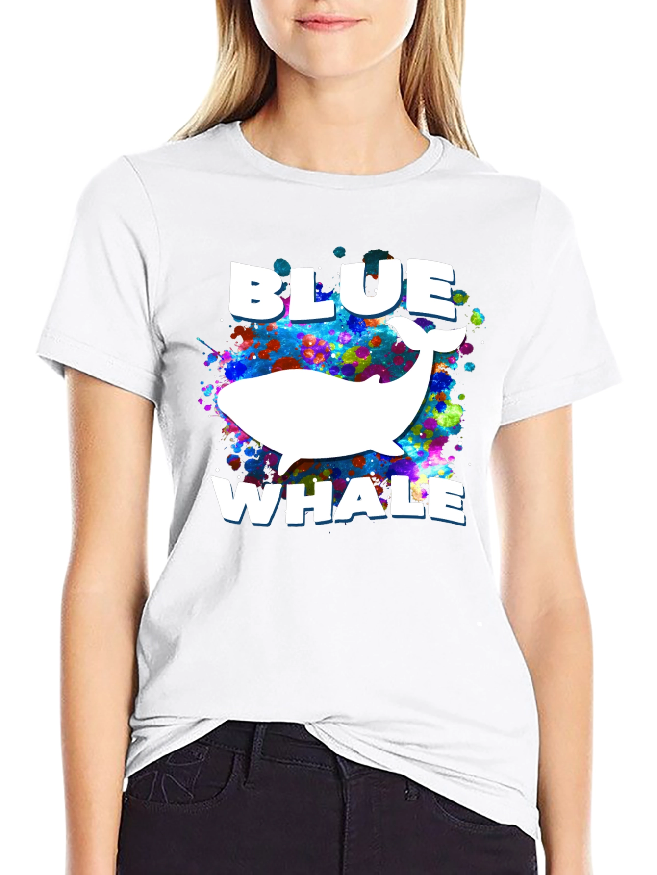 Blue Whale Graphic Print Black T-Shirt
