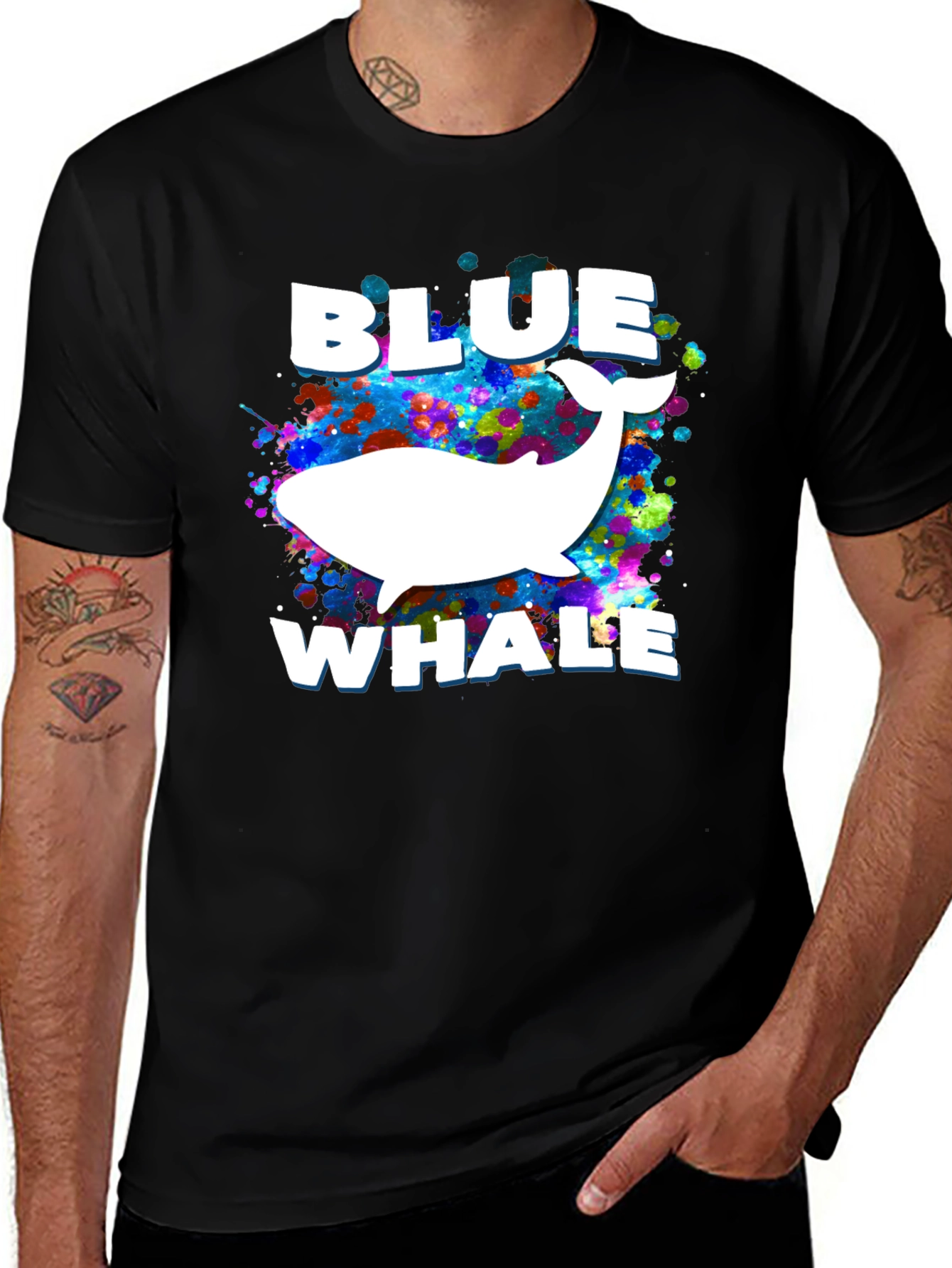 Blue Whale Graphic Print Black T-Shirt