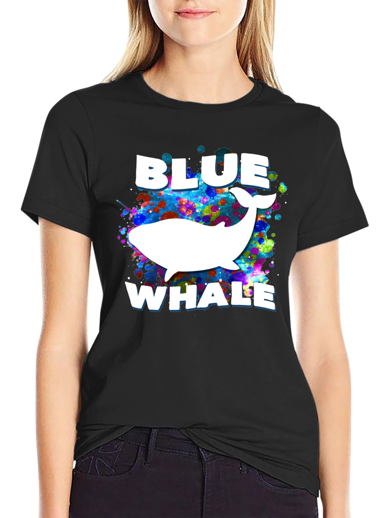 Blue Whale Graphic Print Black T-Shirt
