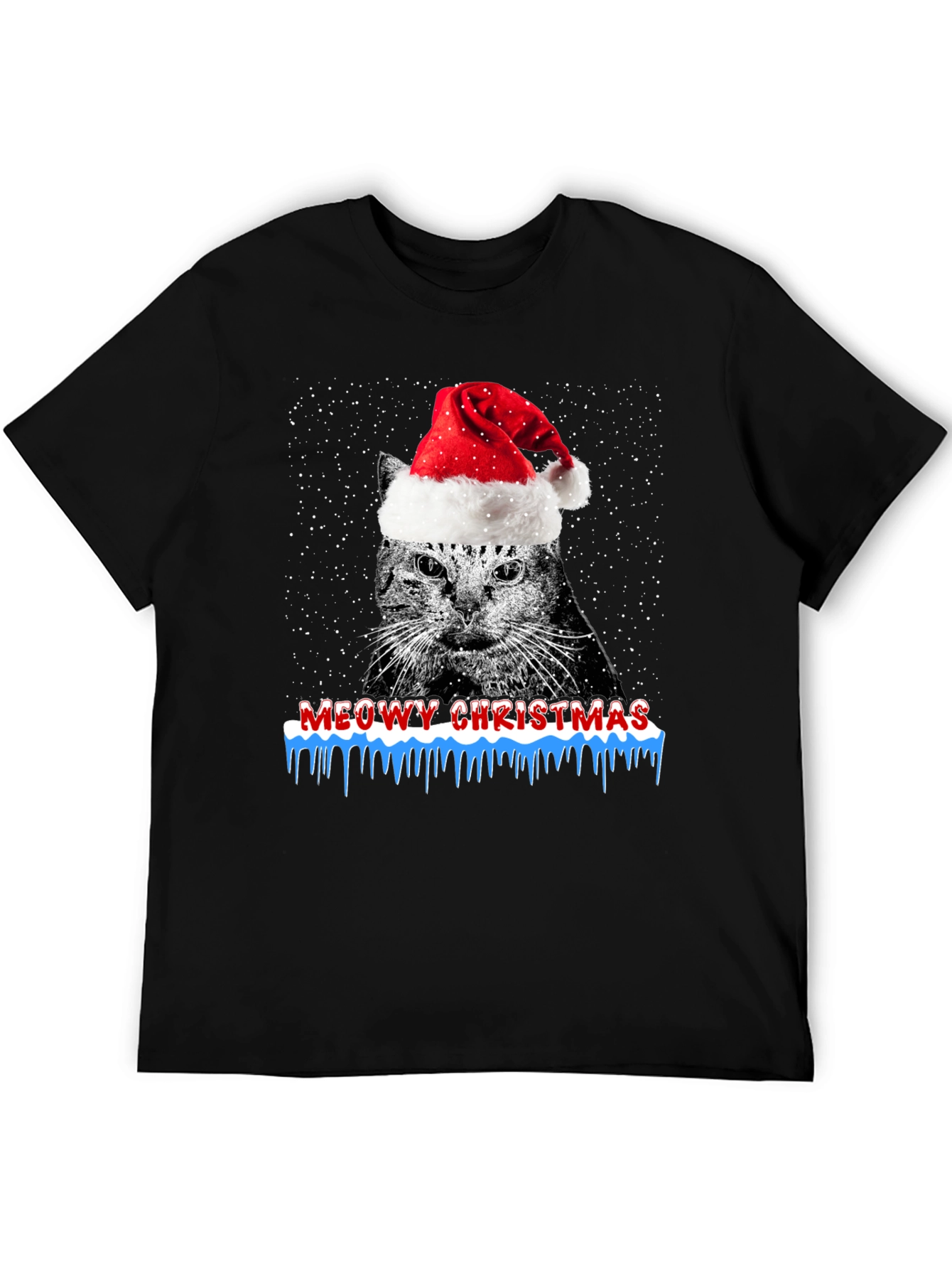 Meowy Christmas Cat Santa Hat T-Shirt