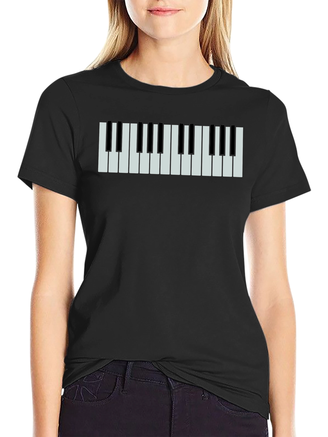Piano Keys Graphic Print Black T-Shirt