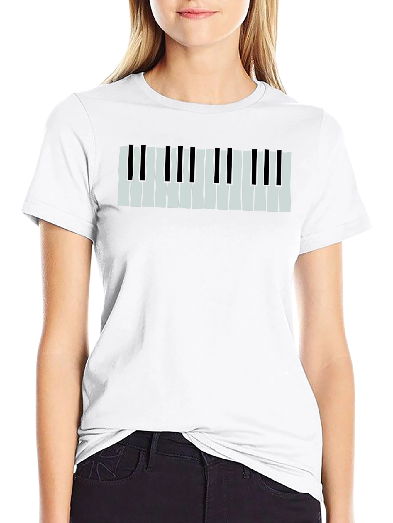 Piano Keys Graphic Print Black T-Shirt