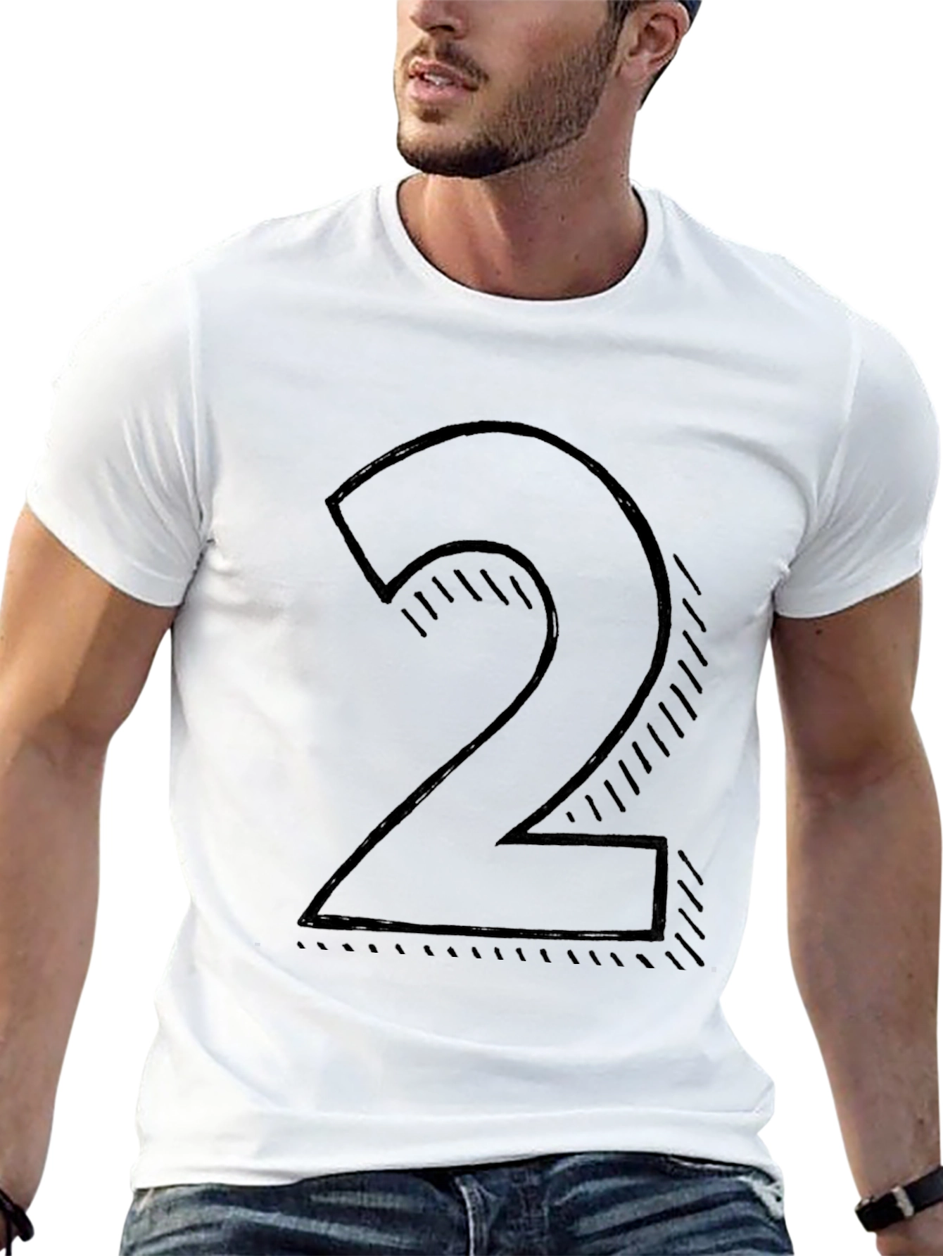 Mens Black T-shirt with Number 2 Graphic