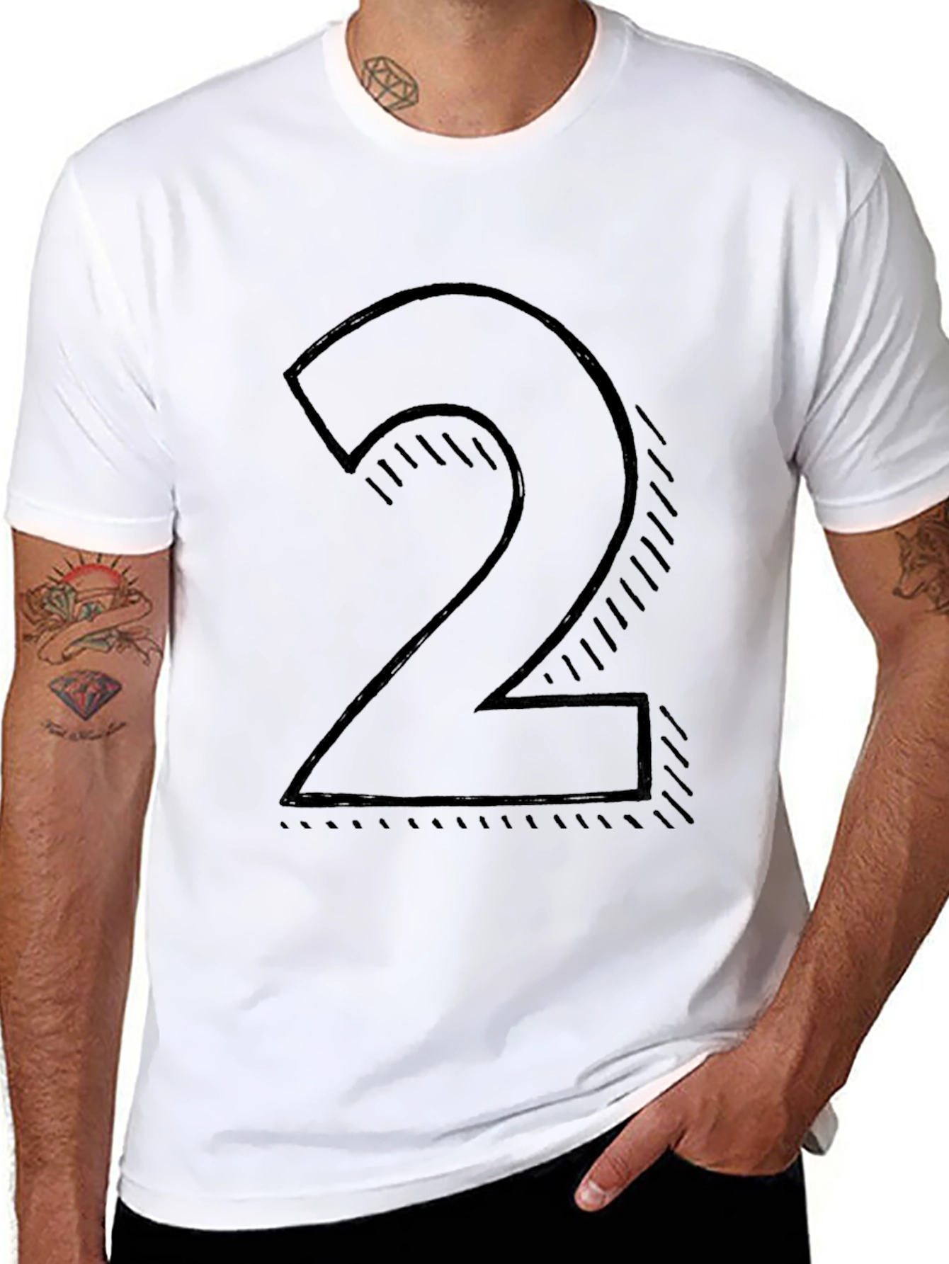 Mens Black T-shirt with Number 2 Graphic