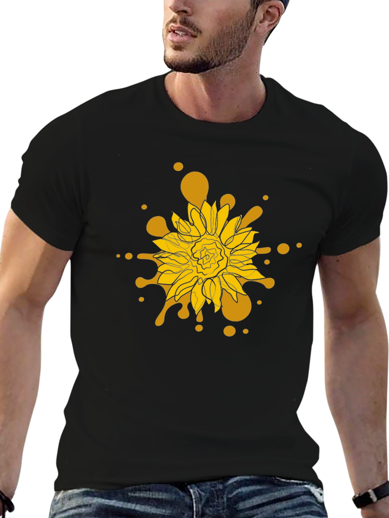 Sunflower Splash Black T-Shirt