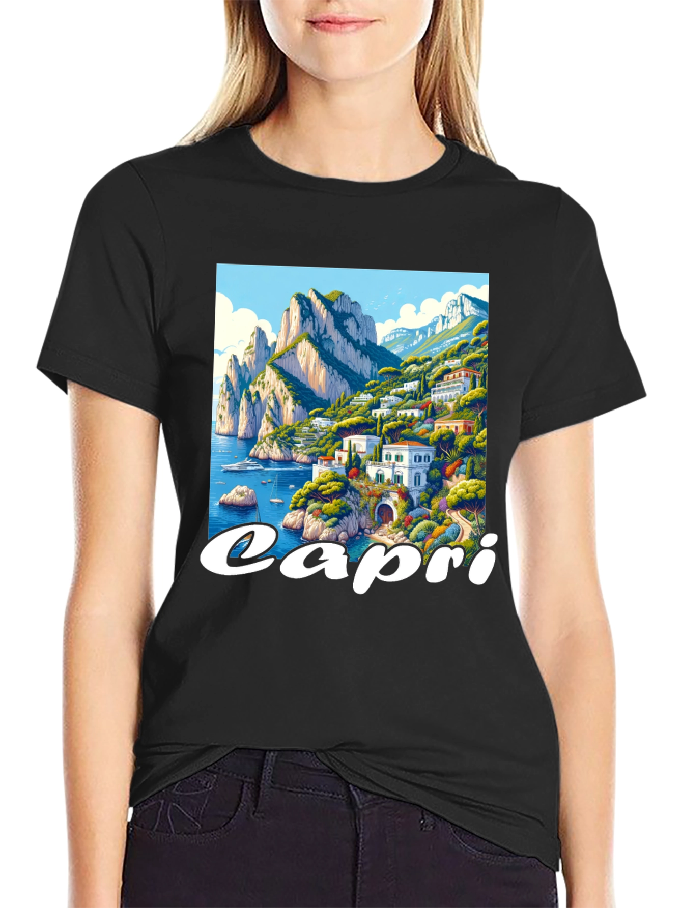 Capri Island Graphic Tee - Mens Black T-Shirt