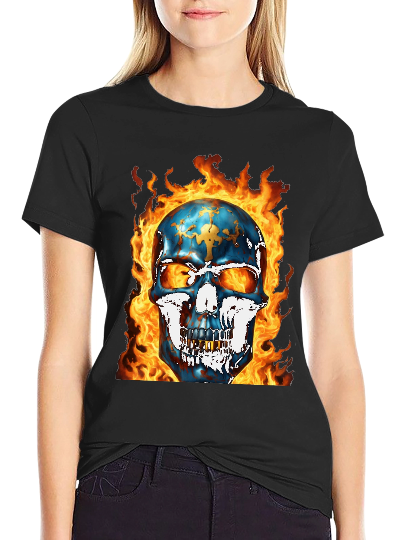 Fiery Skull Graphic Tee - Bold & Edgy Design