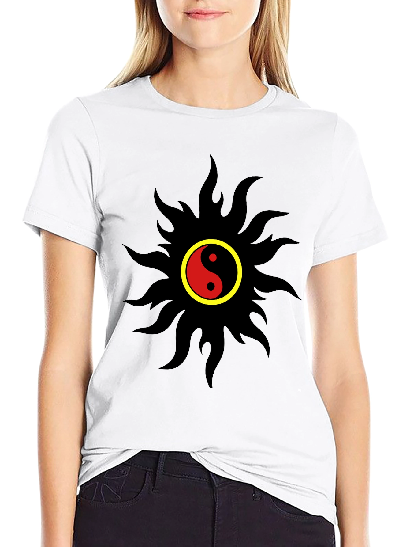 Yin Yang Sun Graphic T-Shirt - Black