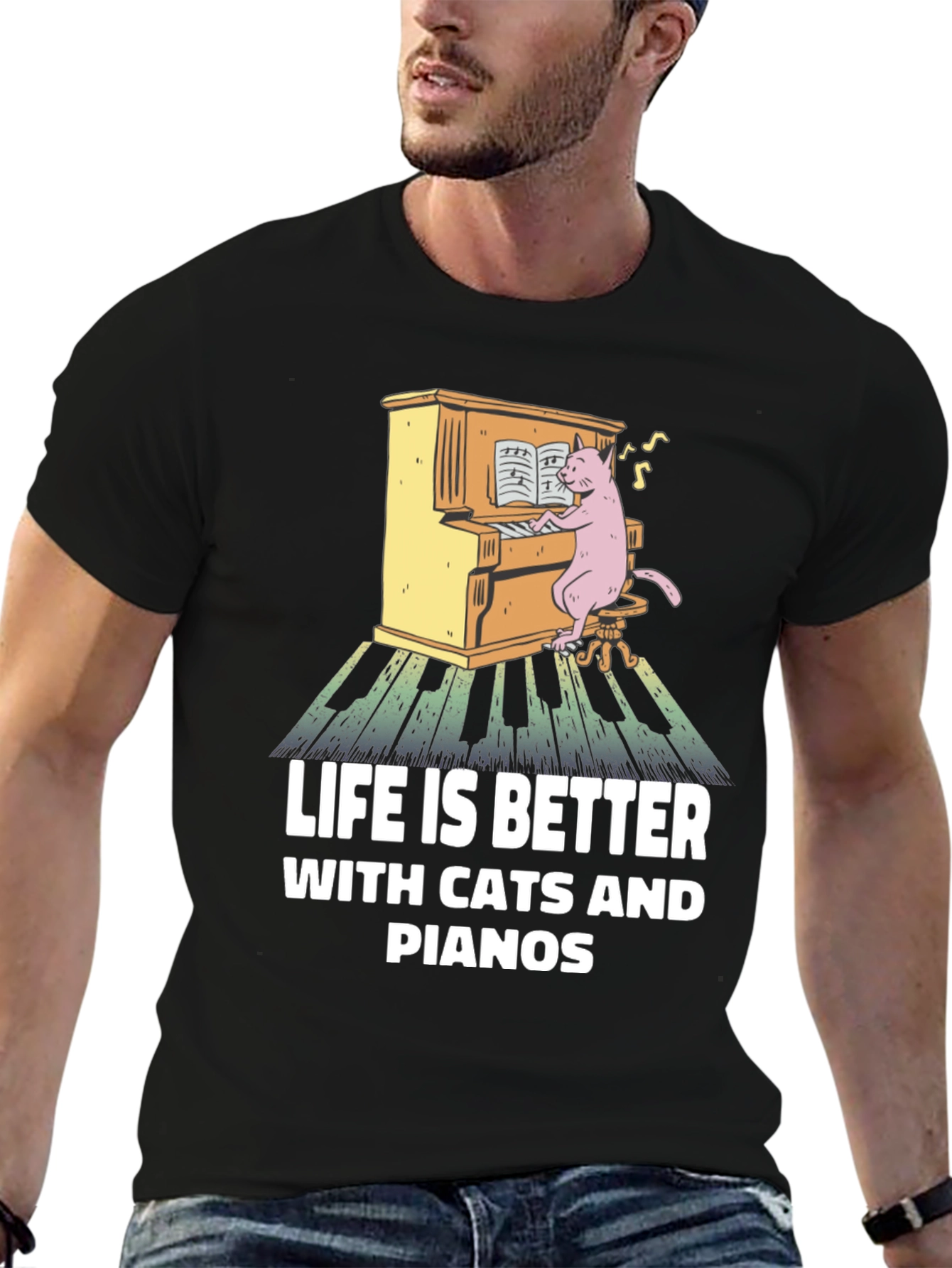 Life is Better with Cats and Pianos T-Shirt