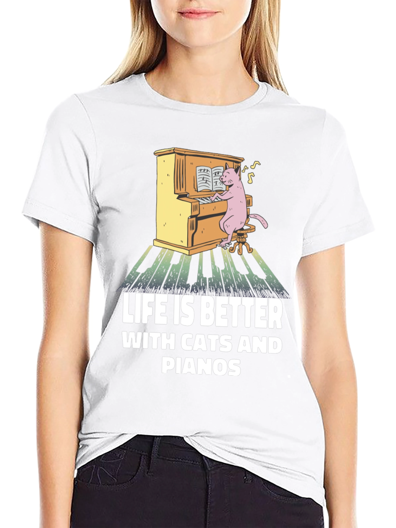 Life is Better with Cats and Pianos T-Shirt