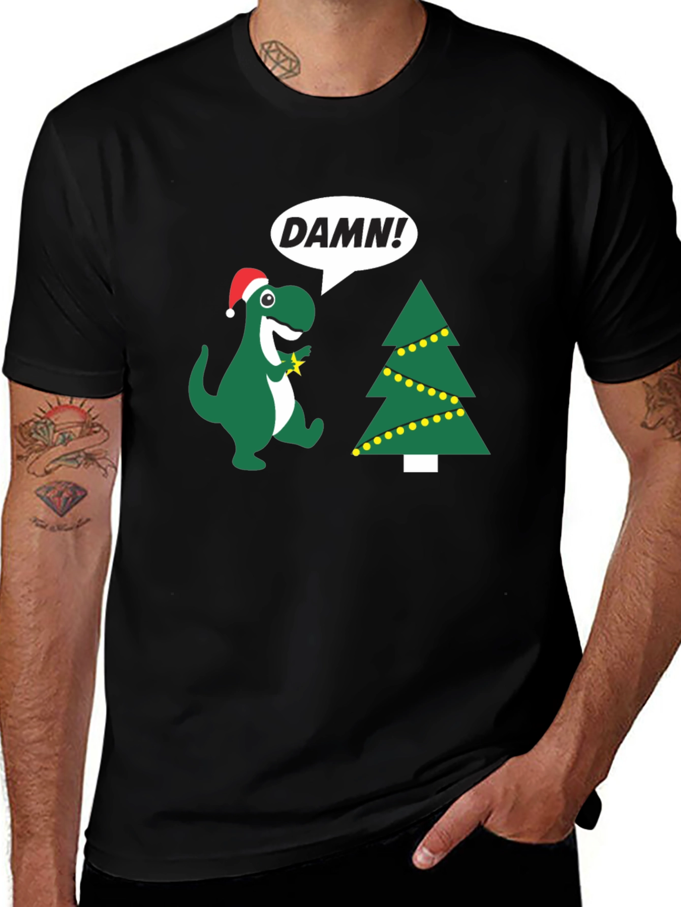 Festive Dinosaur T-Shirt - DAMN! Christmas Tree