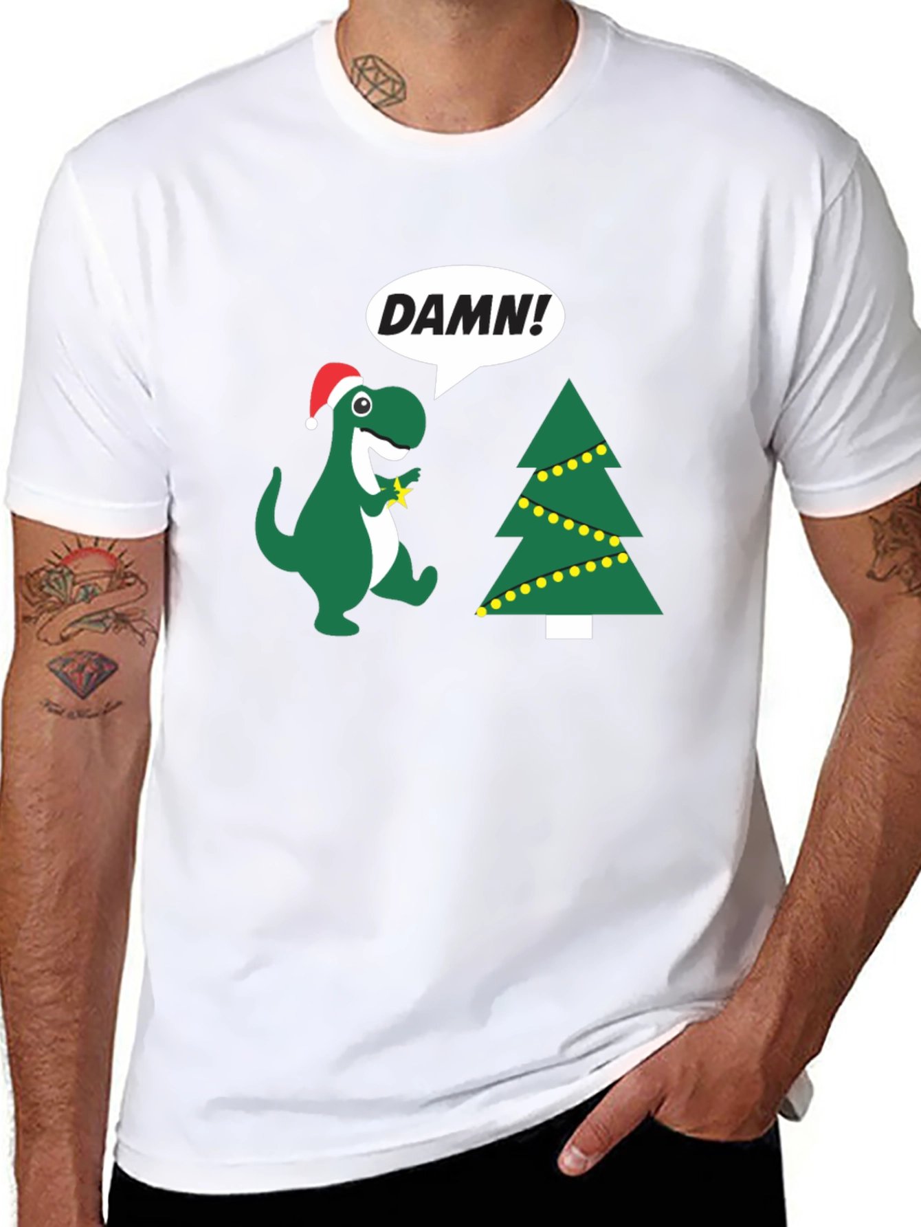 Festive Dinosaur T-Shirt - DAMN! Christmas Tree