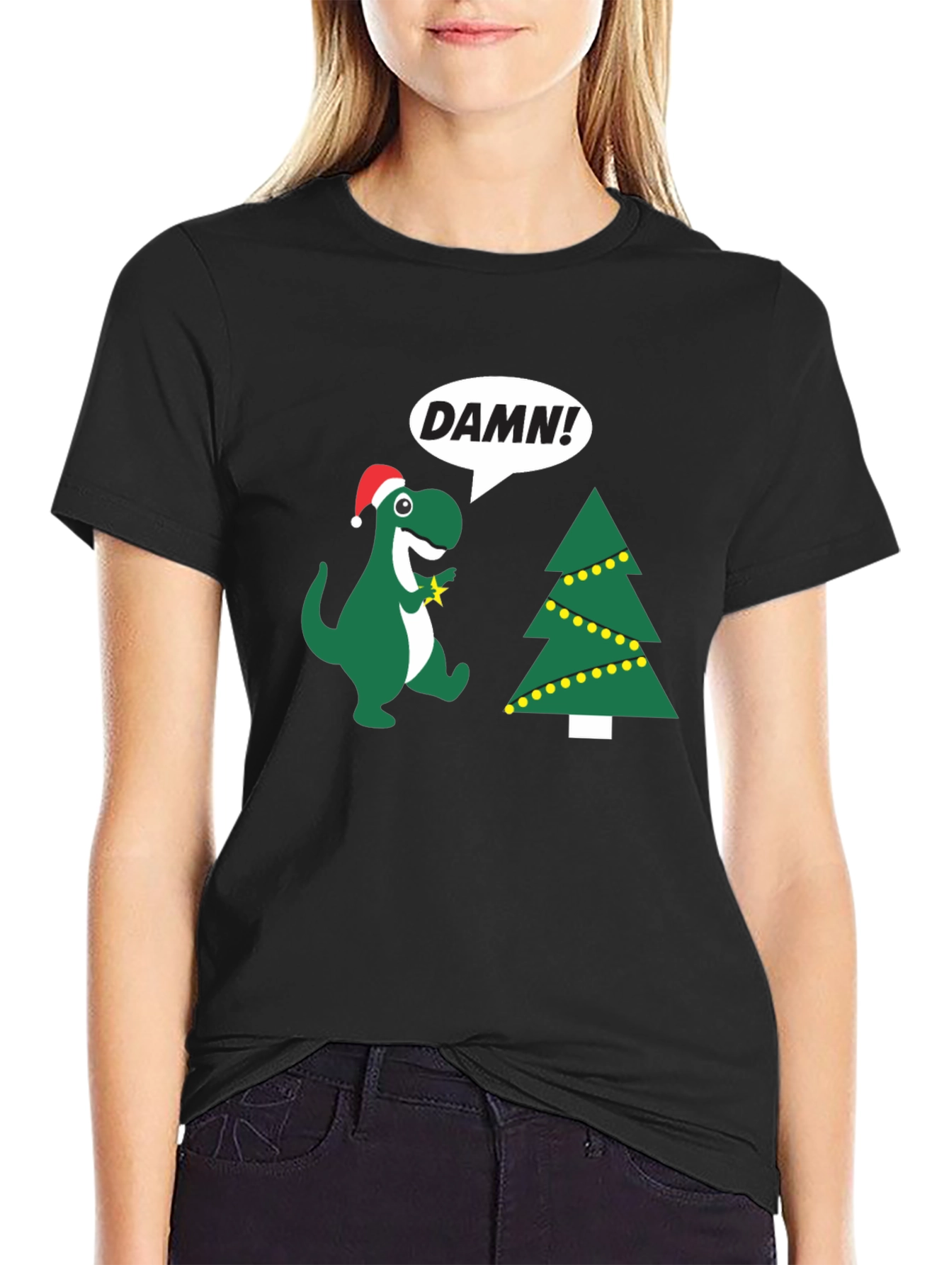Festive Dinosaur T-Shirt - DAMN! Christmas Tree