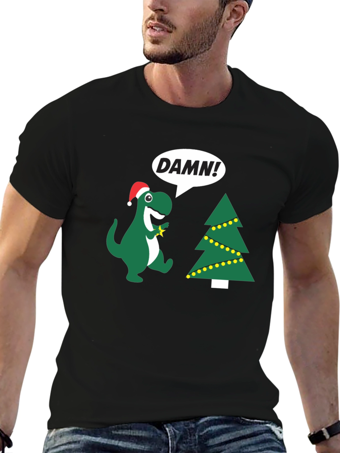 Festive Dinosaur T-Shirt - DAMN! Christmas Tree