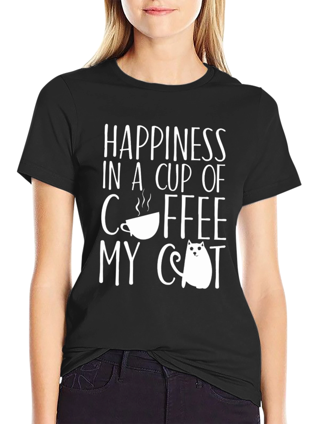 Coffee and Cat T-Shirt - Happiness in a Cup