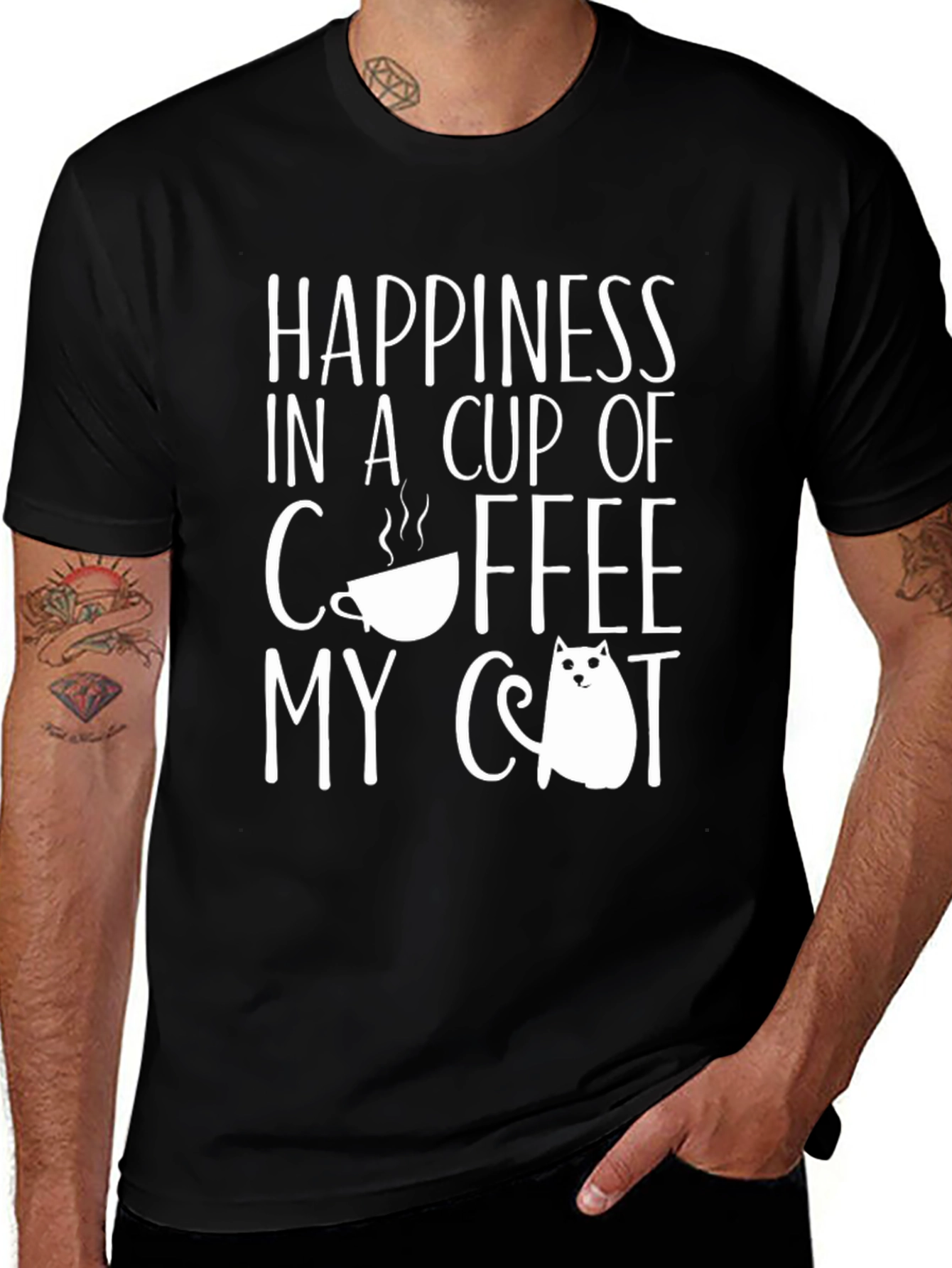 Coffee and Cat T-Shirt - Happiness in a Cup