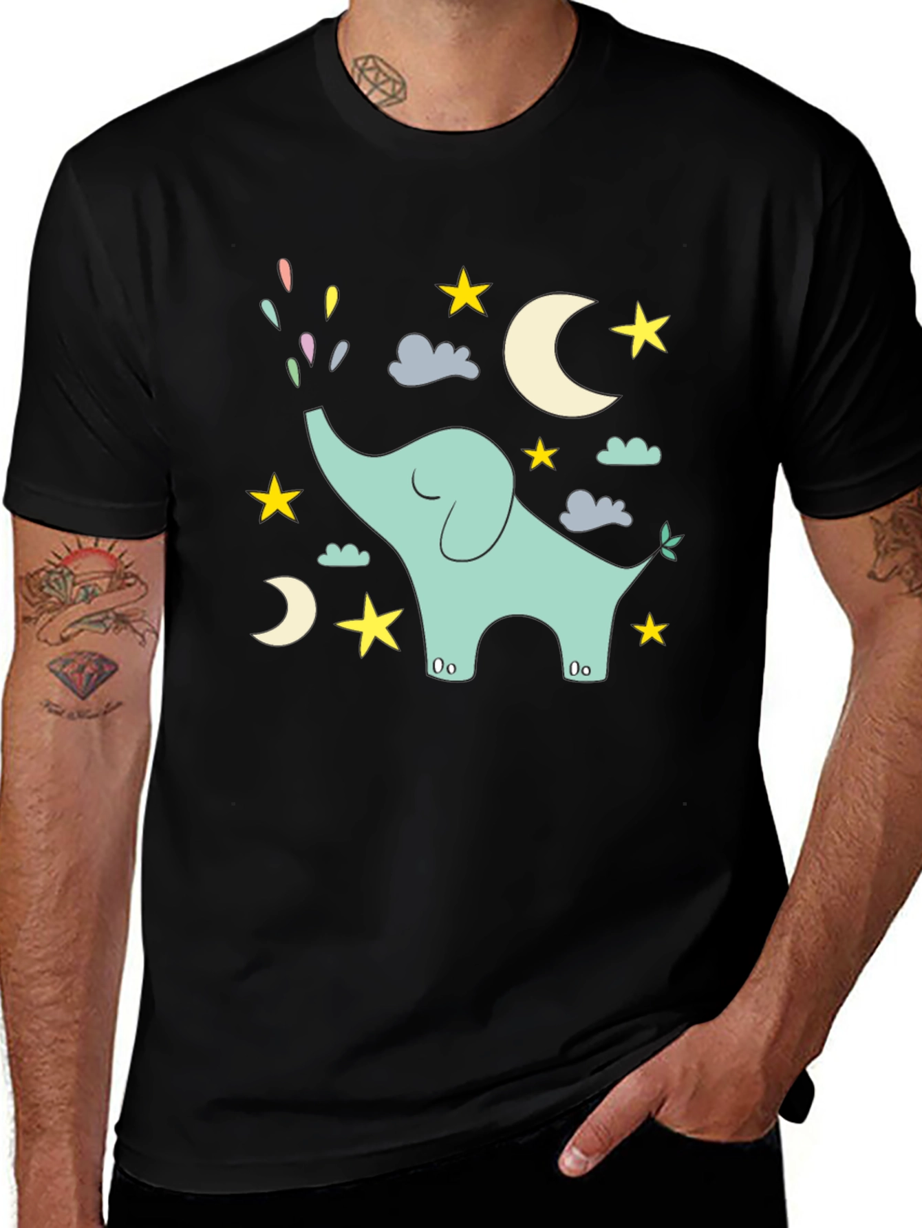 Dreamy Elephant Graphic Tee - Black