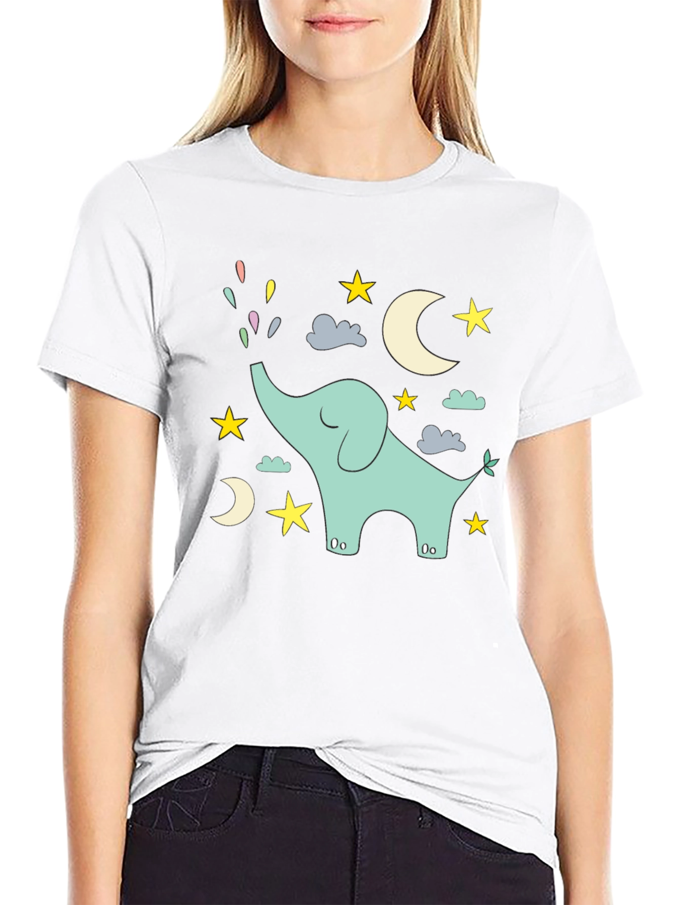 Dreamy Elephant Graphic Tee - Black