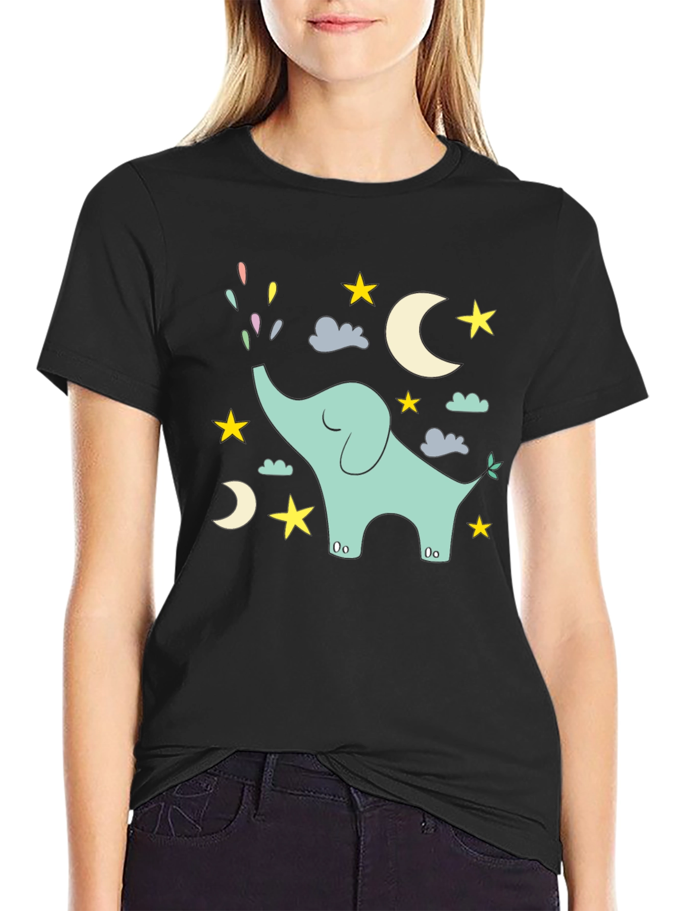Dreamy Elephant Graphic Tee - Black