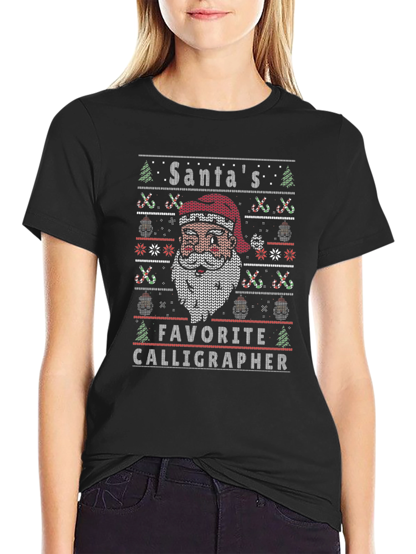 Santas Favorite Calligrapher Ugly Christmas Sweater T-Shirt