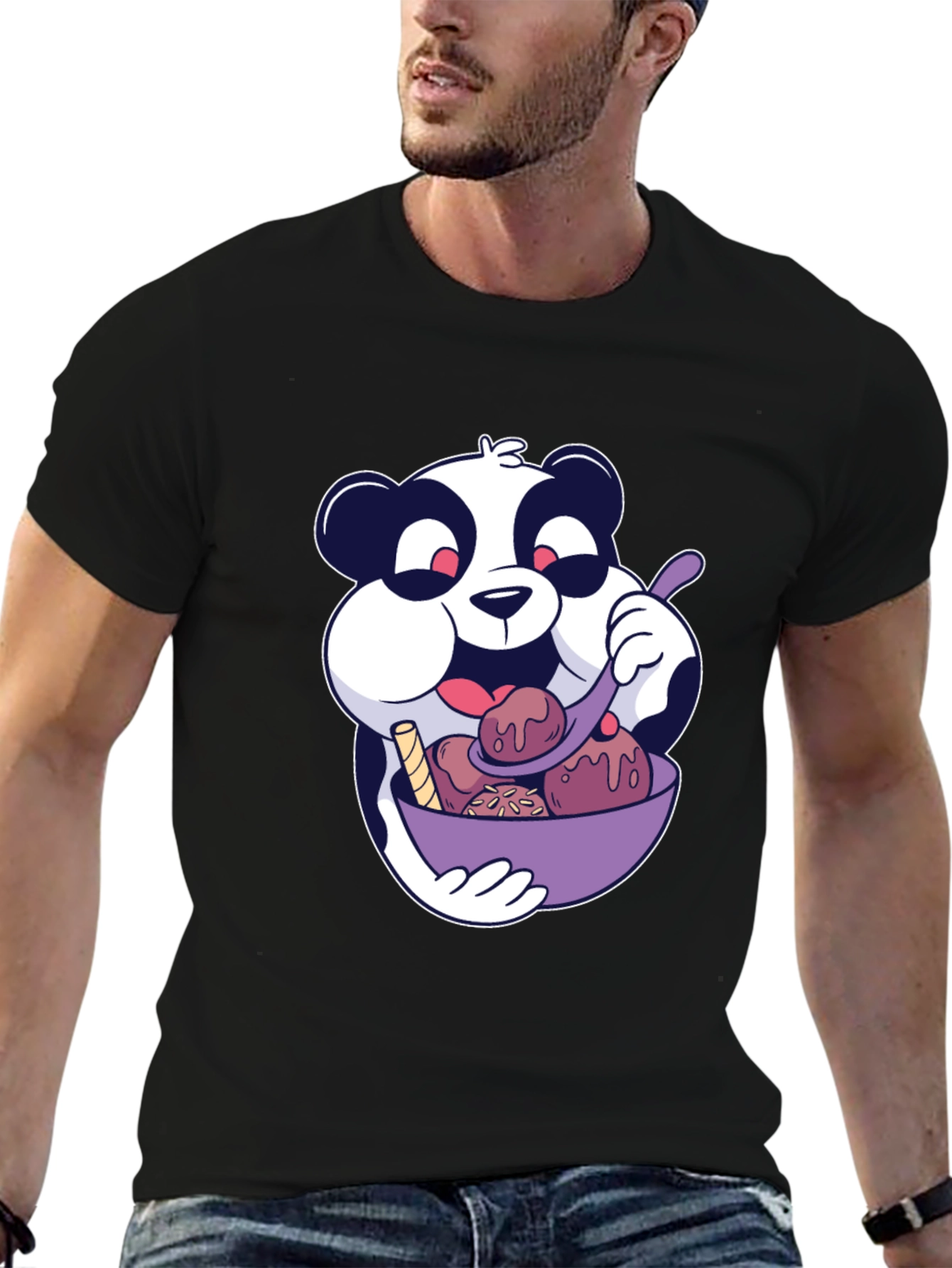Panda Eating Ice Cream Graphic T-Shirt