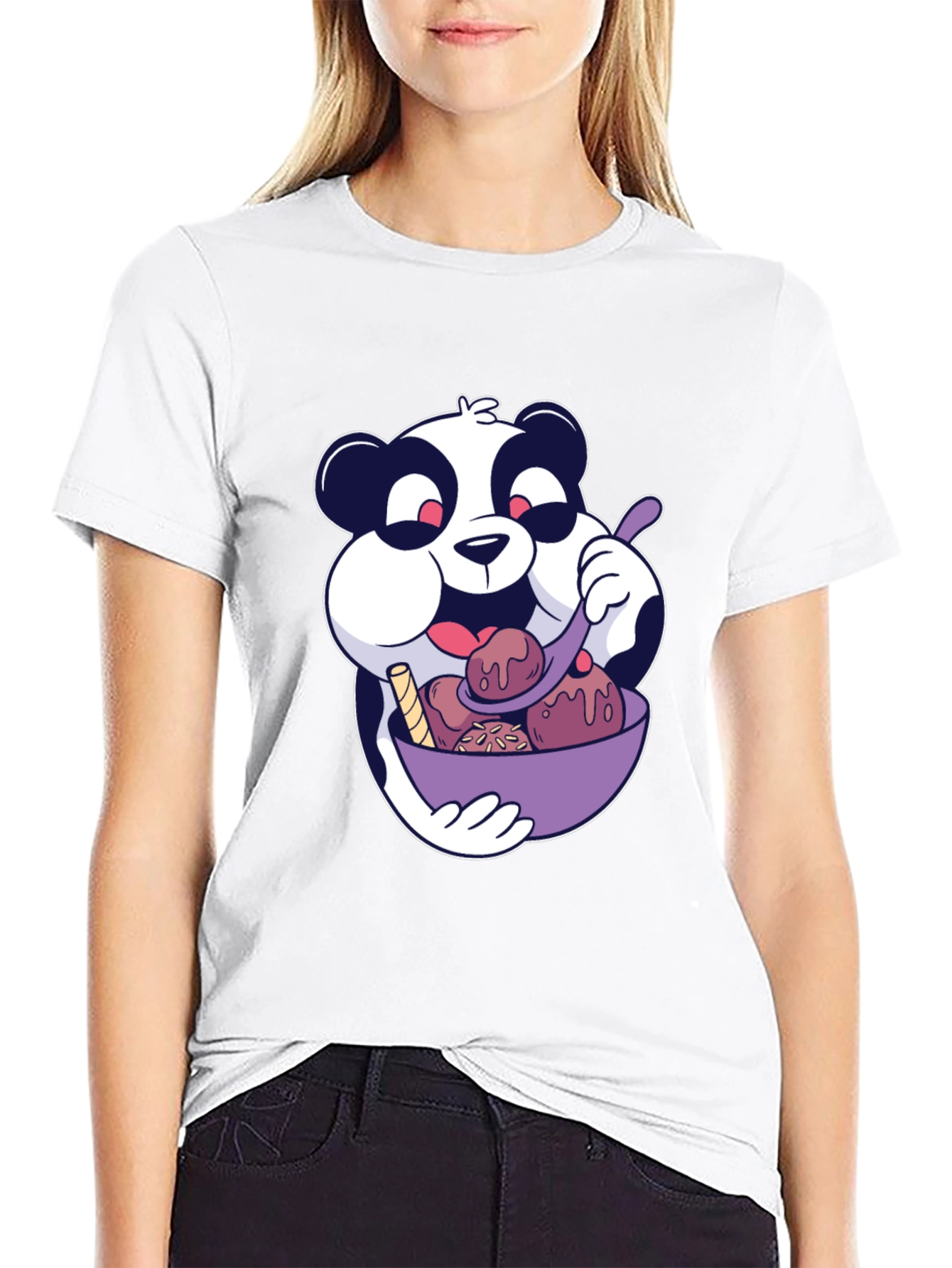 Panda Eating Ice Cream Graphic T-Shirt
