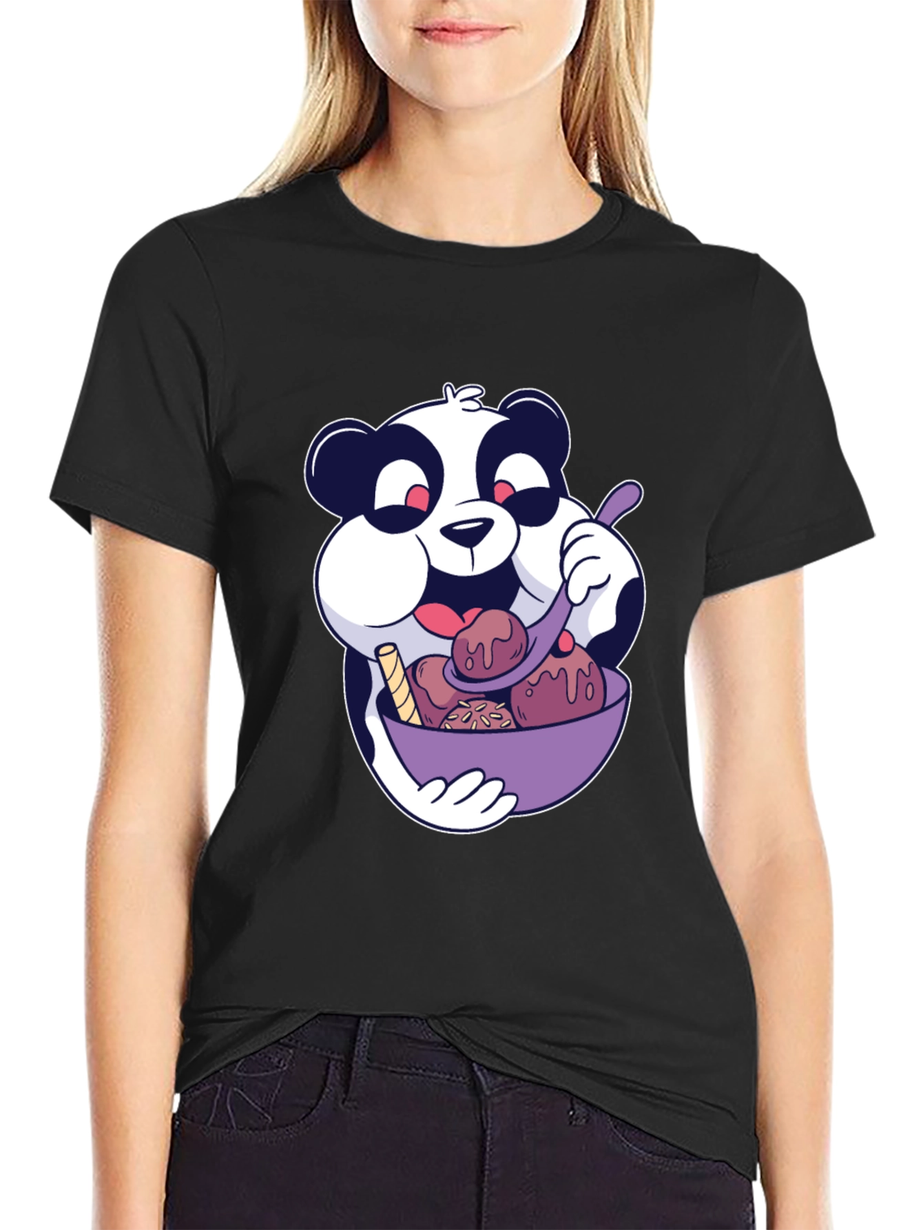 Panda Eating Ice Cream Graphic T-Shirt