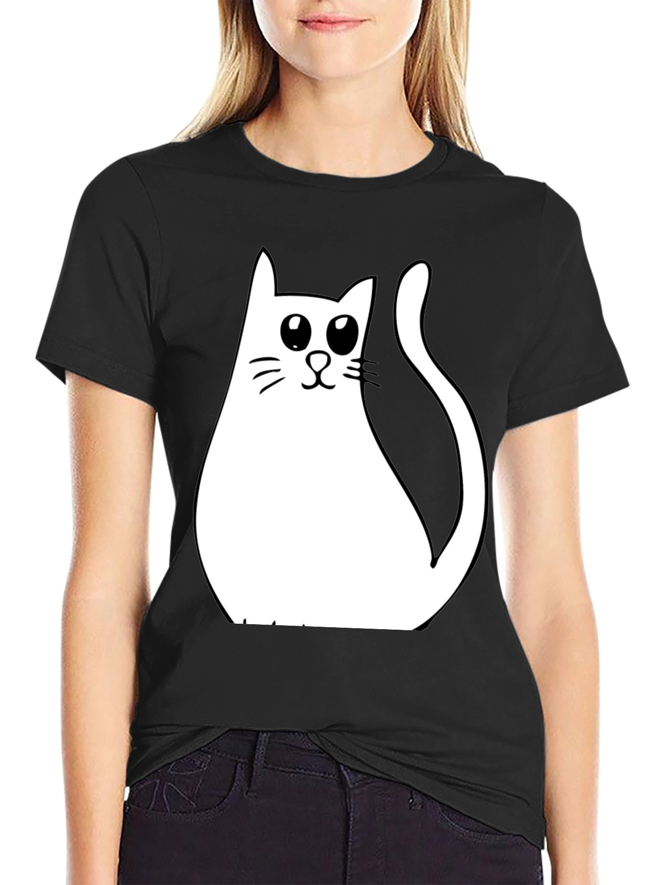 Cute Cat Graphic T-Shirt - Black Cotton Tee