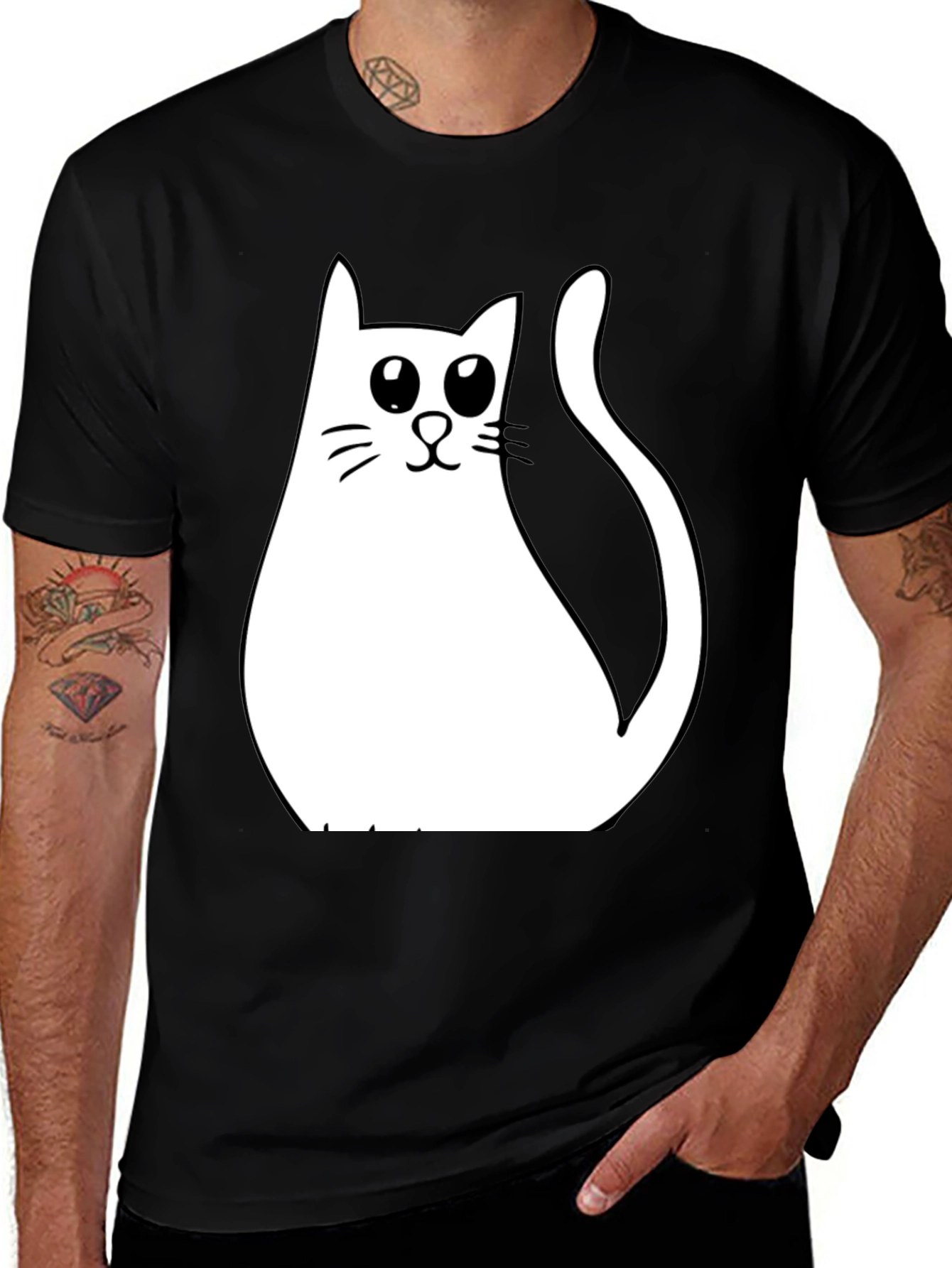 Cute Cat Graphic T-Shirt - Black Cotton Tee