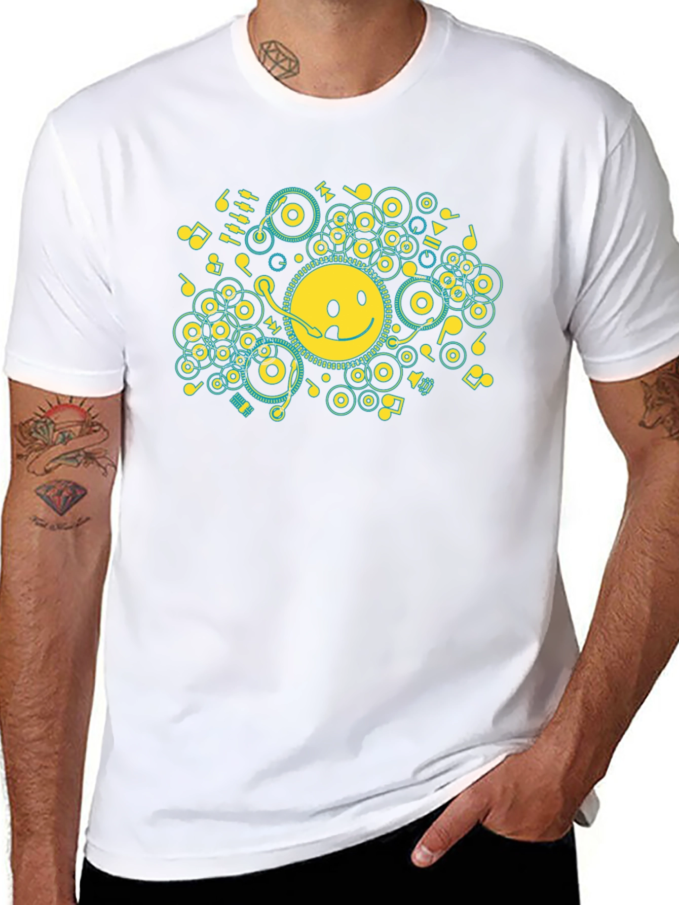 Smiley Face Music Graphic T-Shirt