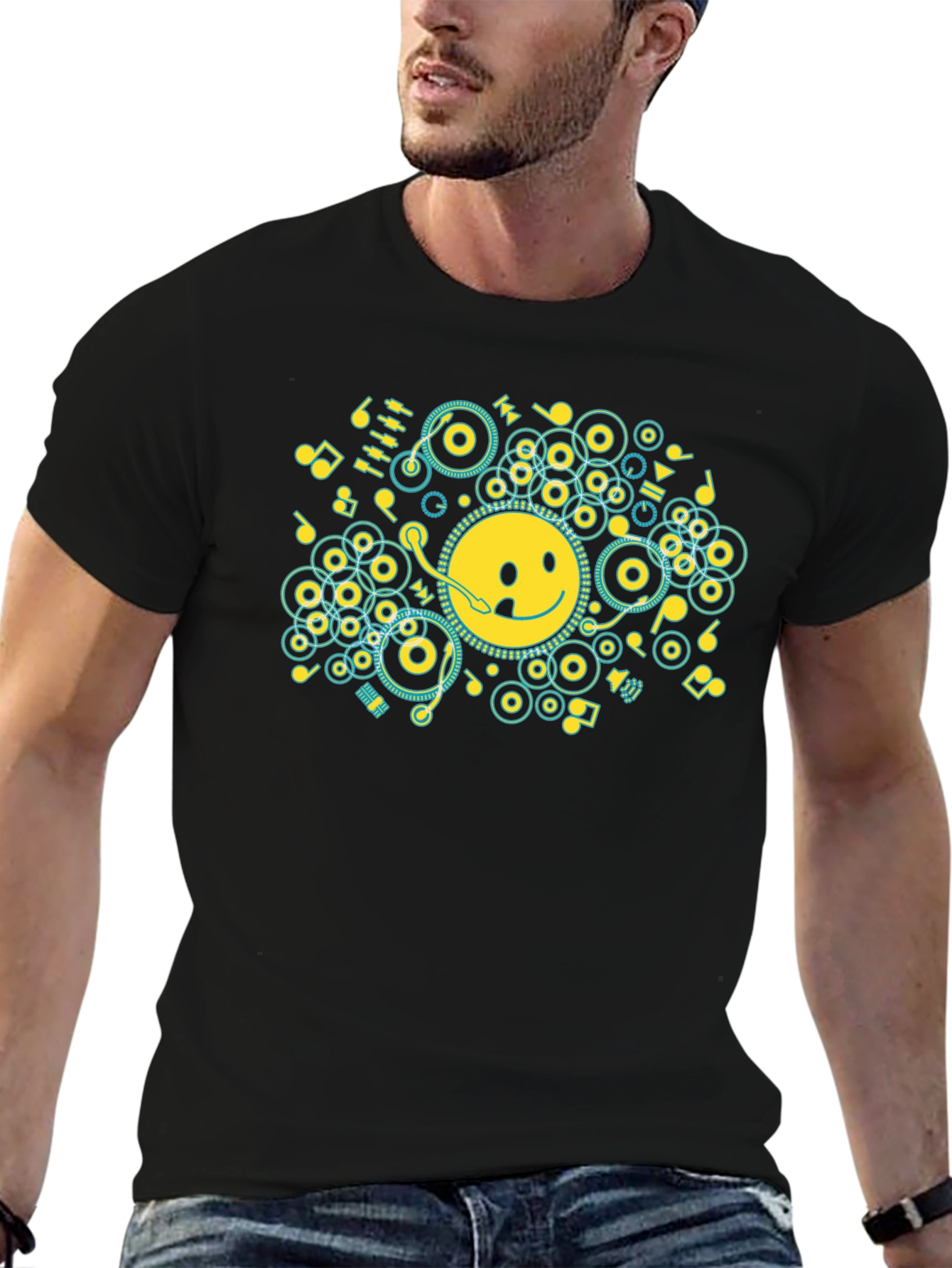 Smiley Face Music Graphic T-Shirt