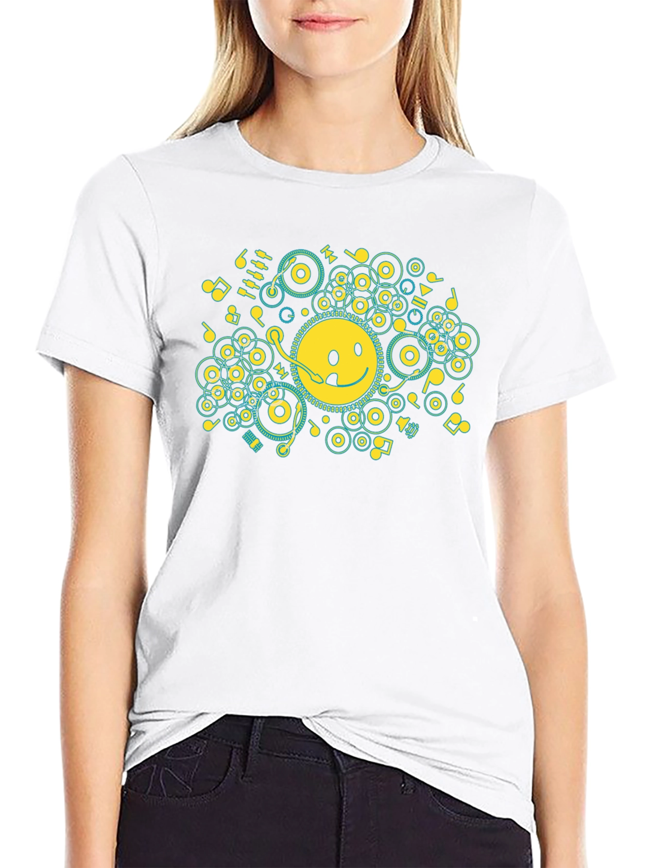 Smiley Face Music Graphic T-Shirt