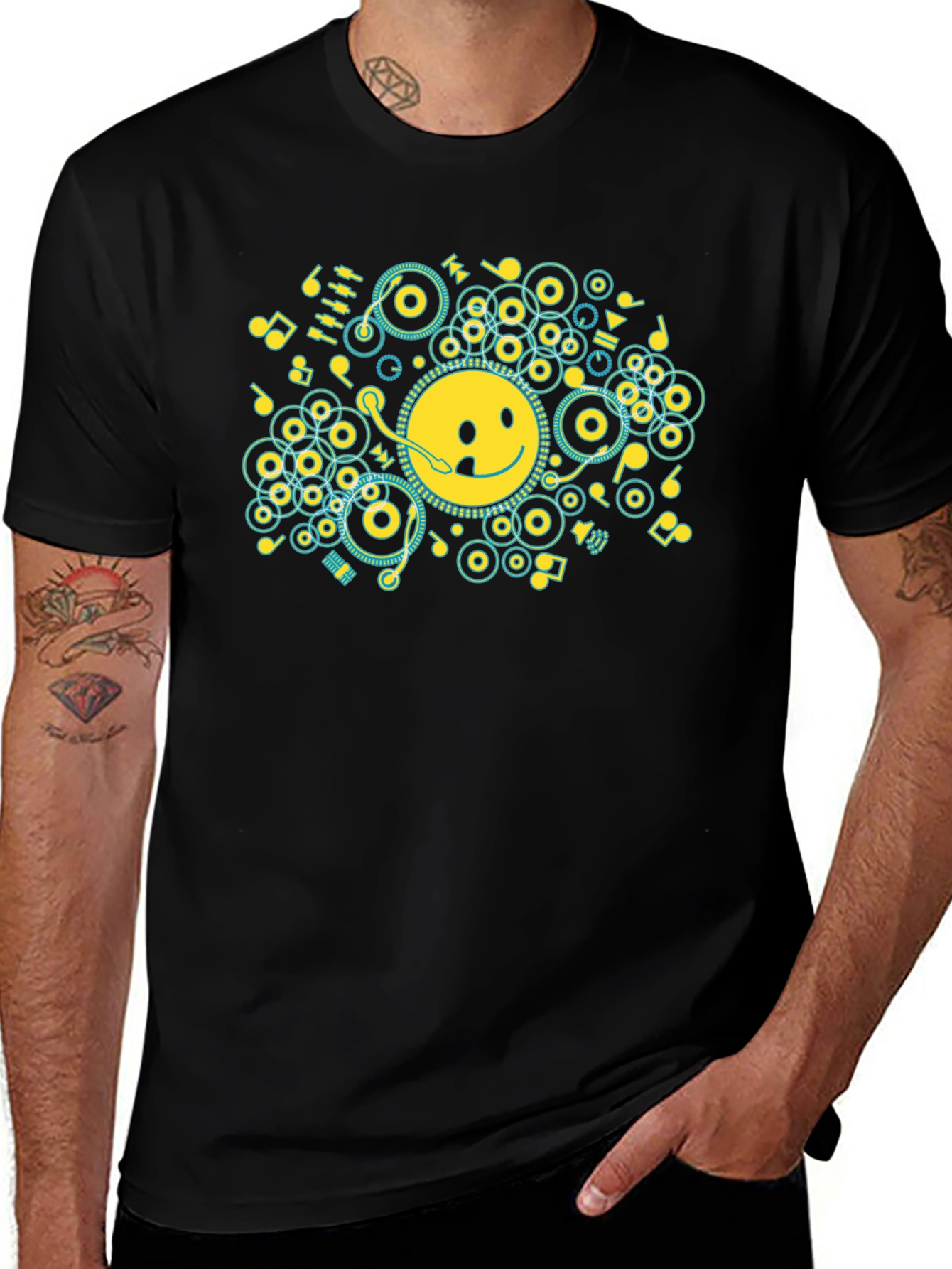 Smiley Face Music Graphic T-Shirt