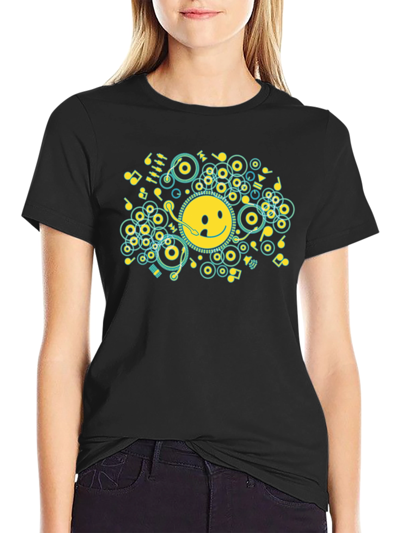 Smiley Face Music Graphic T-Shirt