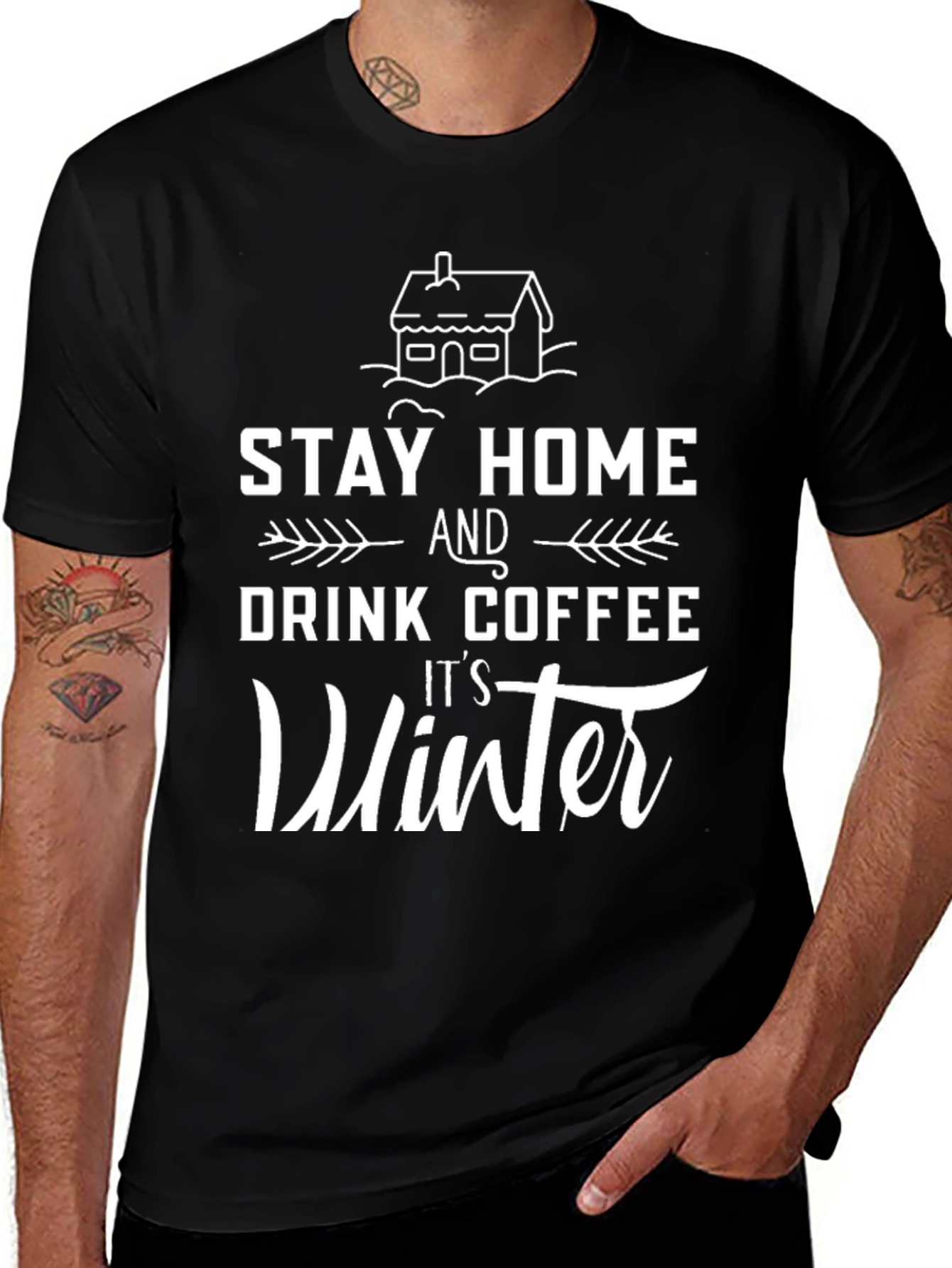 Stay Home Drink Coffee Its Winter Black T-Shirt