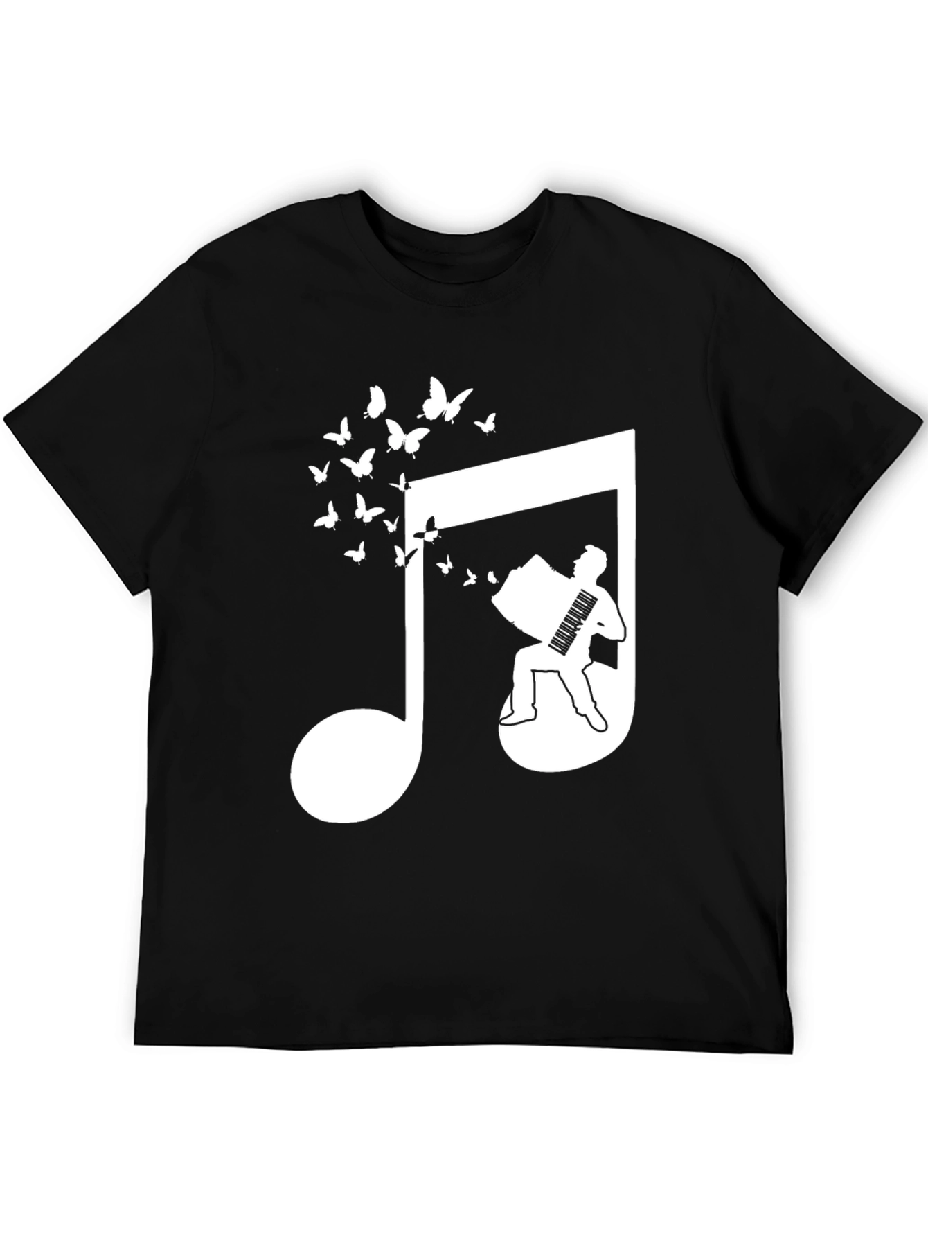 Musical Note Accordion Butterflies Black T-Shirt