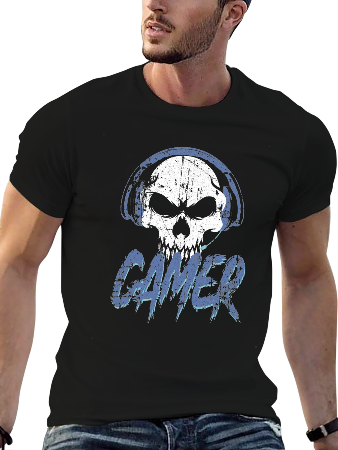 Skull Gamer Graphic Print Tee