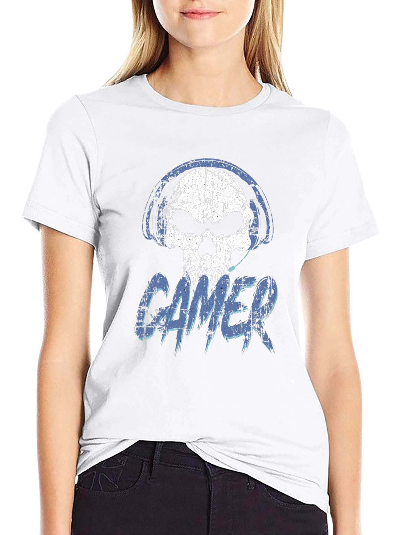 Skull Gamer Graphic Print Tee
