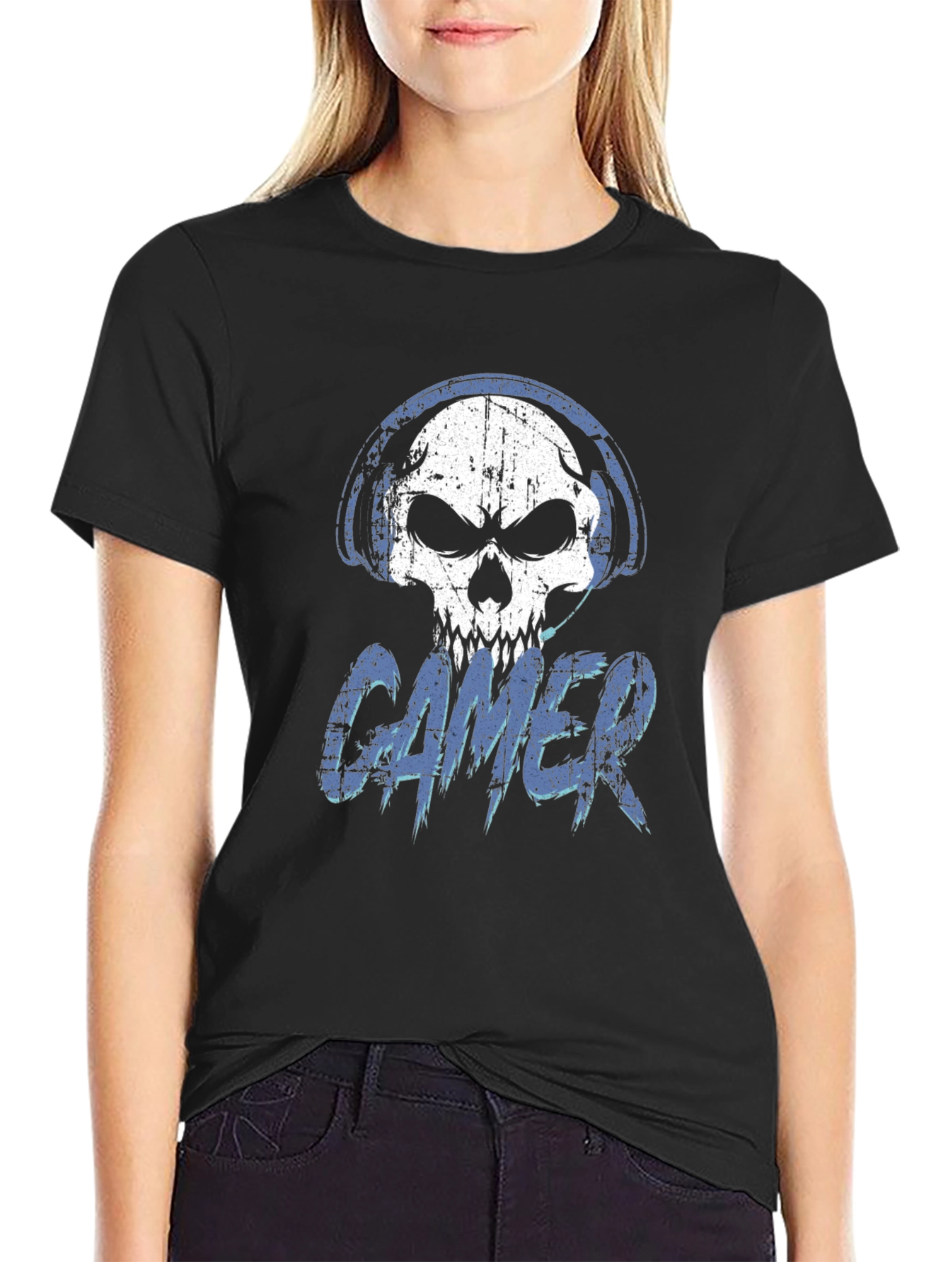 Skull Gamer Graphic Print Tee