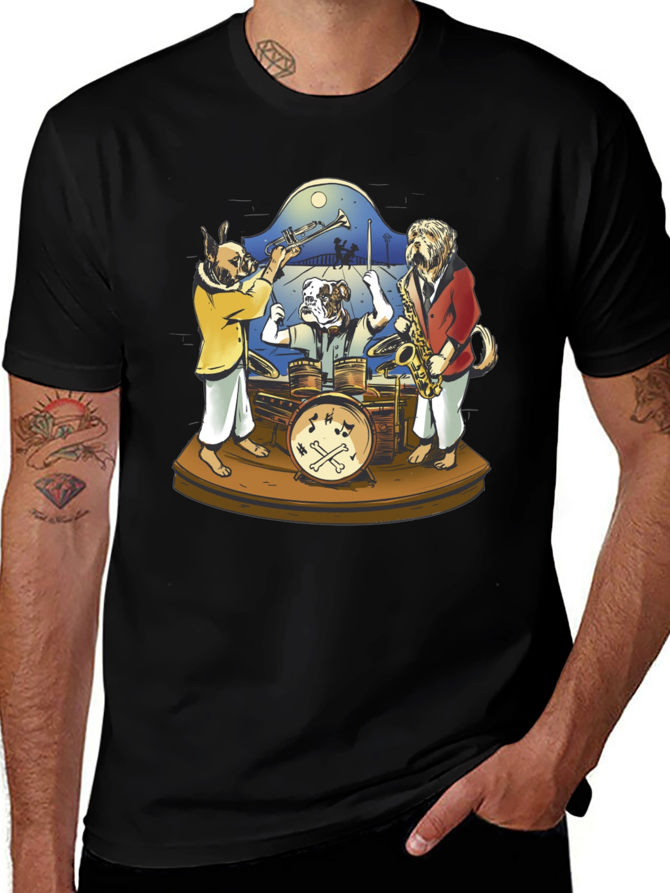 Dog Jazz Band Graphic Tee - Black