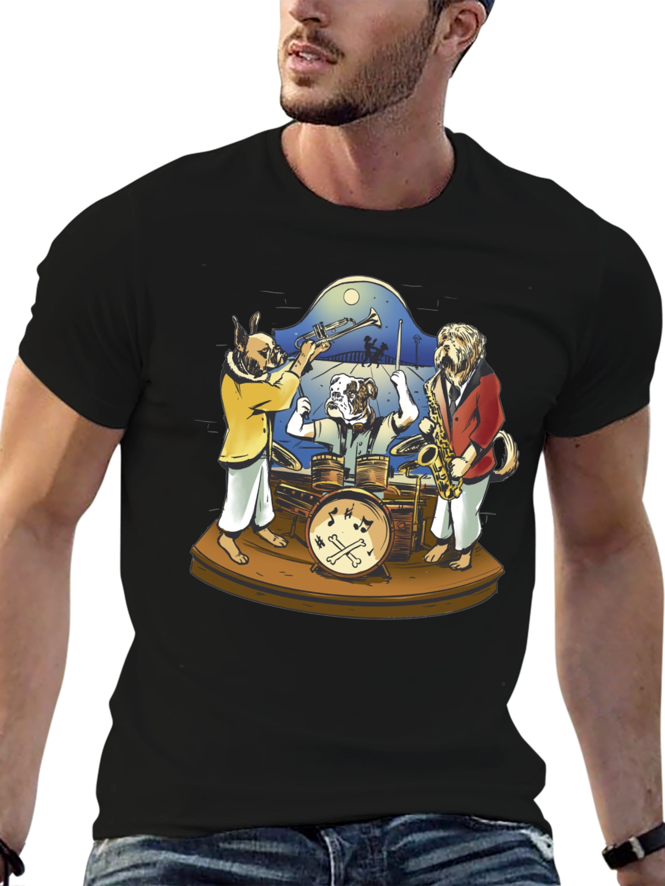 Dog Jazz Band Graphic Tee - Black