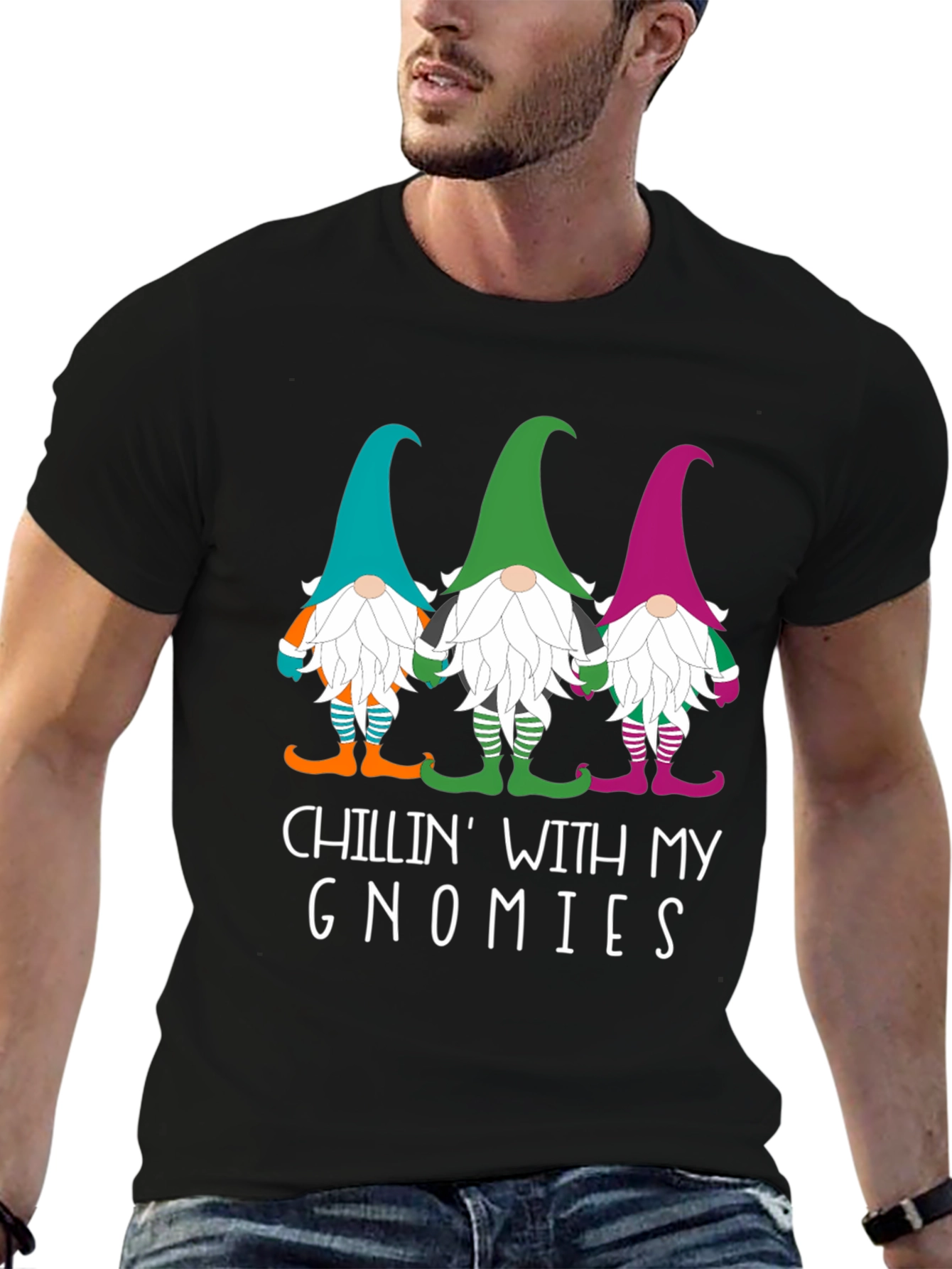 Chillin With My Gnomies Black T-Shirt