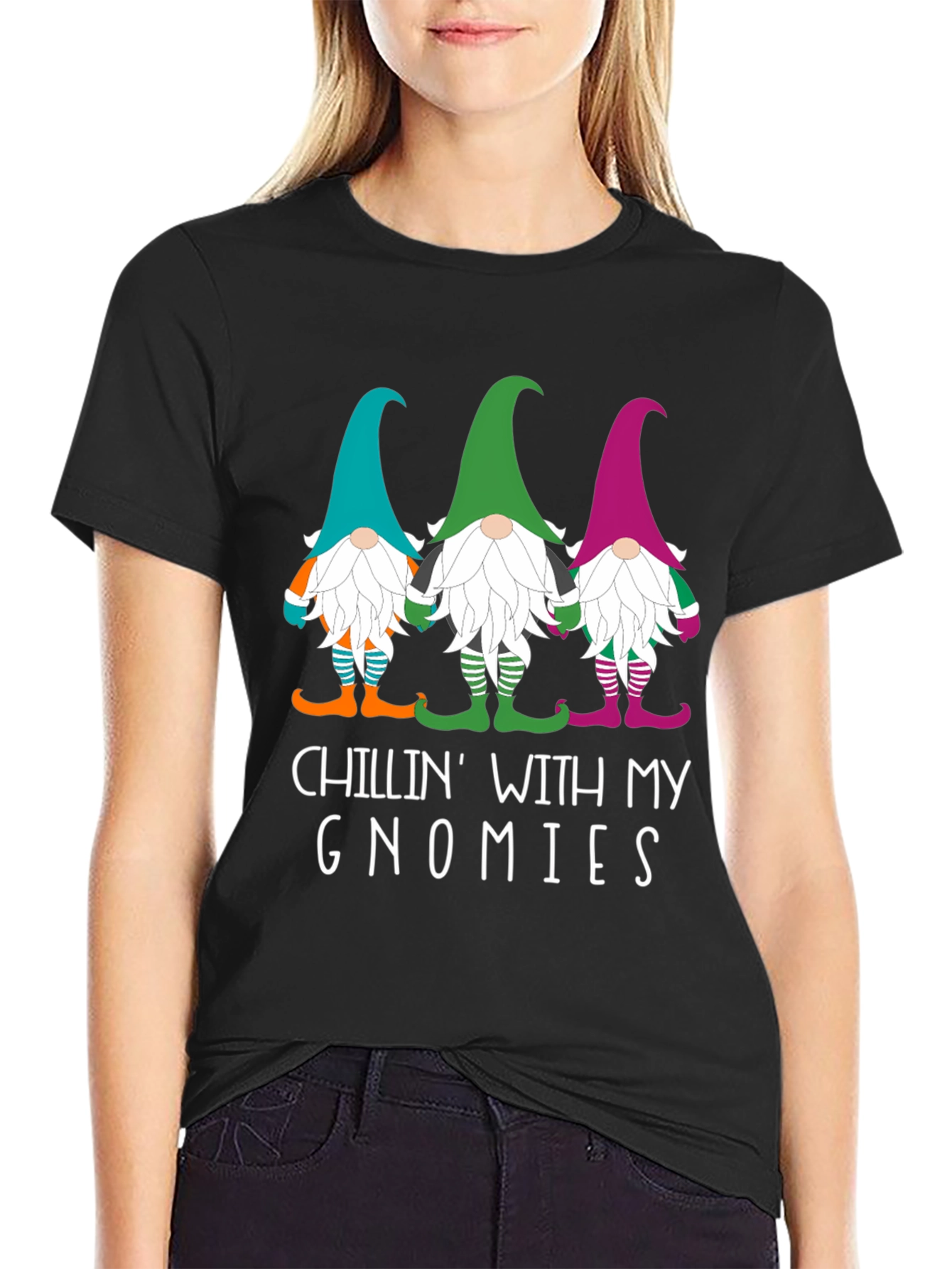 Chillin With My Gnomies Black T-Shirt