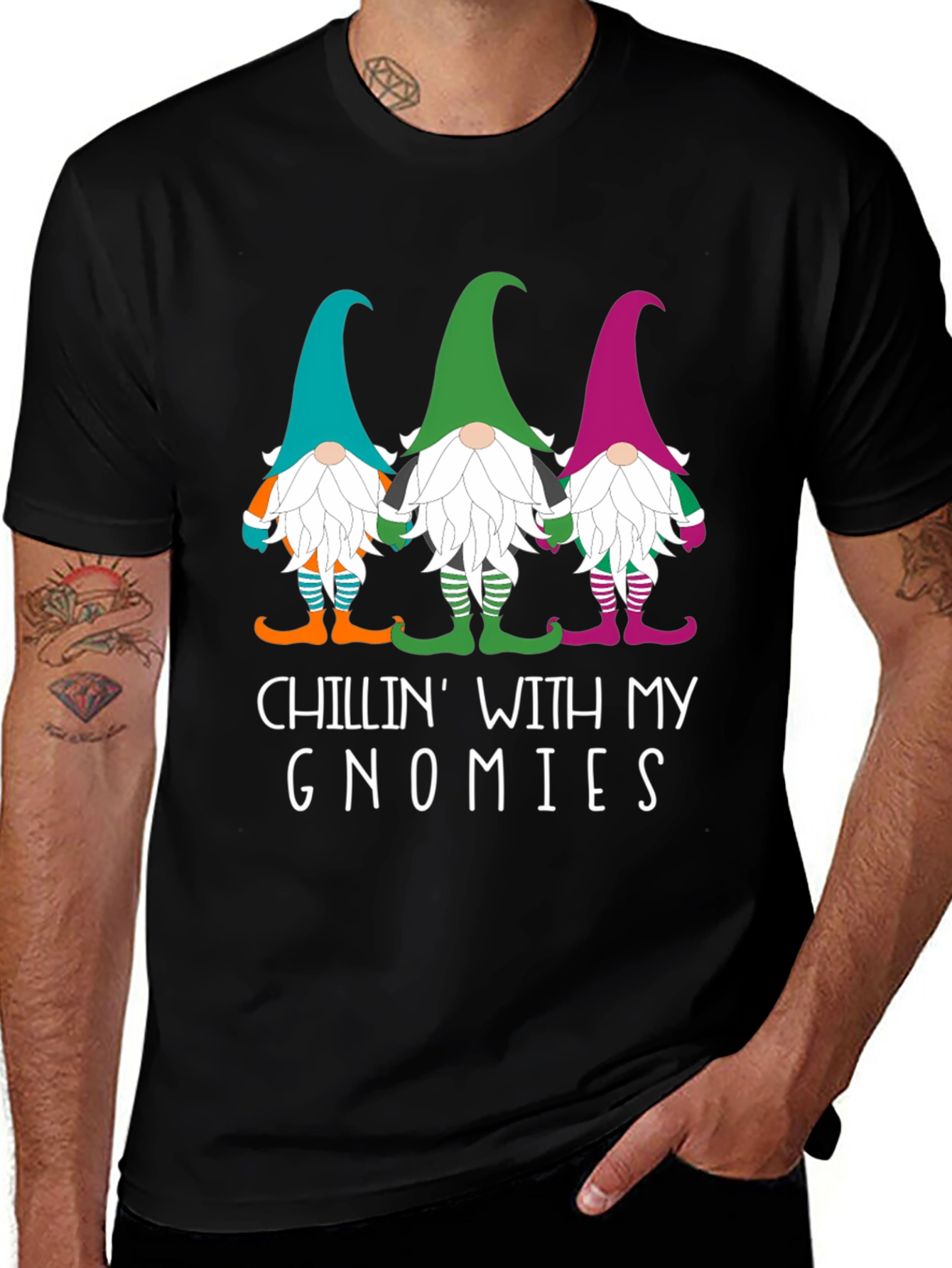 Chillin With My Gnomies Black T-Shirt