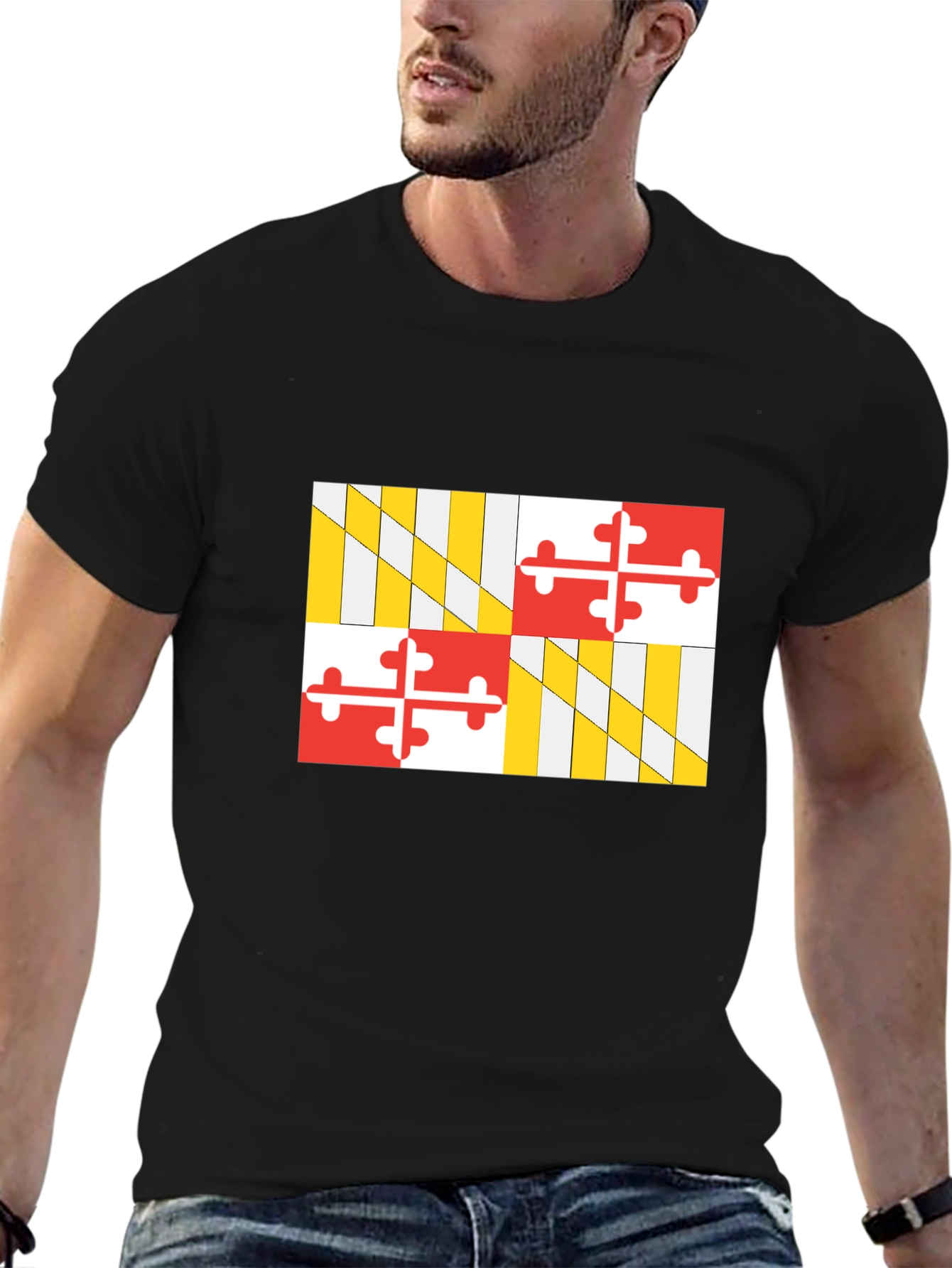 Maryland Flag T-Shirt Black Cotton Tee