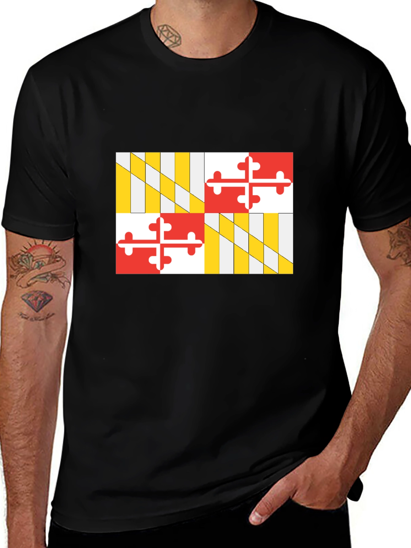 Maryland Flag T-Shirt Black Cotton Tee